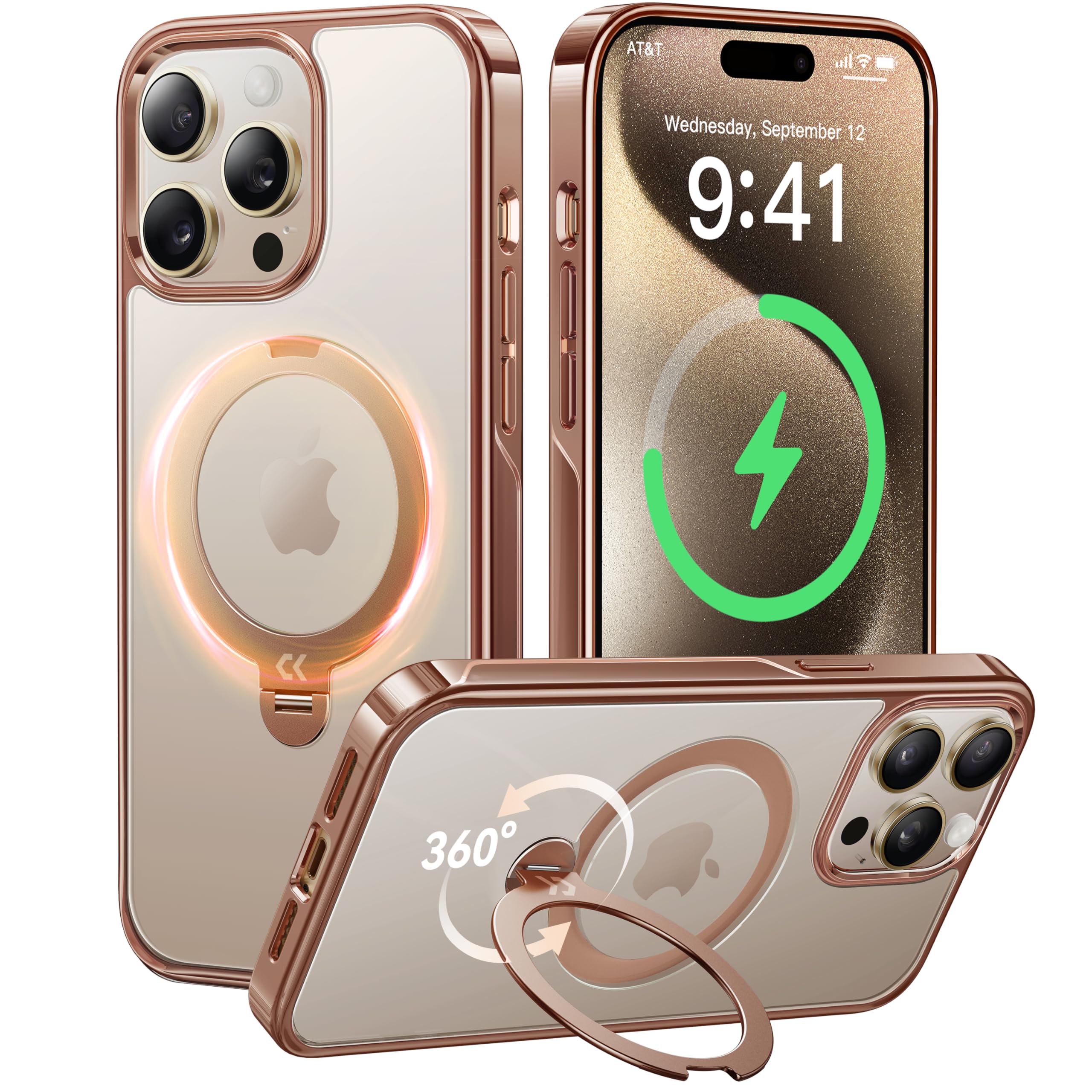 【透き通る上質感・定点360°回転】CASEKOO iPhone 14 Pro Max 用ケース クリア 米軍MIL規格 金属感 フィット感 MagSafe対応 ワイヤレス充電 横縦両立 角度自在 超強磁力 耐衝撃 高耐久性 ラップホール付き 透明 黄変防