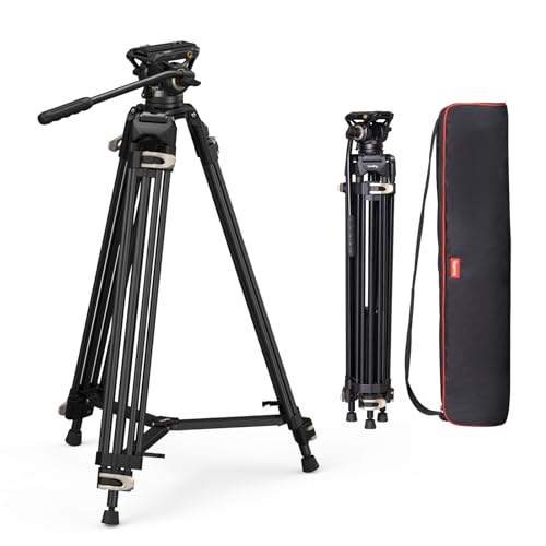 SmallRig ビデオ三脚 186cm 大型 プロ三脚 耐荷重8kg 75mmボウルフルード雲台付き 3段角度調節 アルミ製 レバーロック式 録画 DSLR 一眼レフ デジカメ DV ビデオカメラに対応 3751B