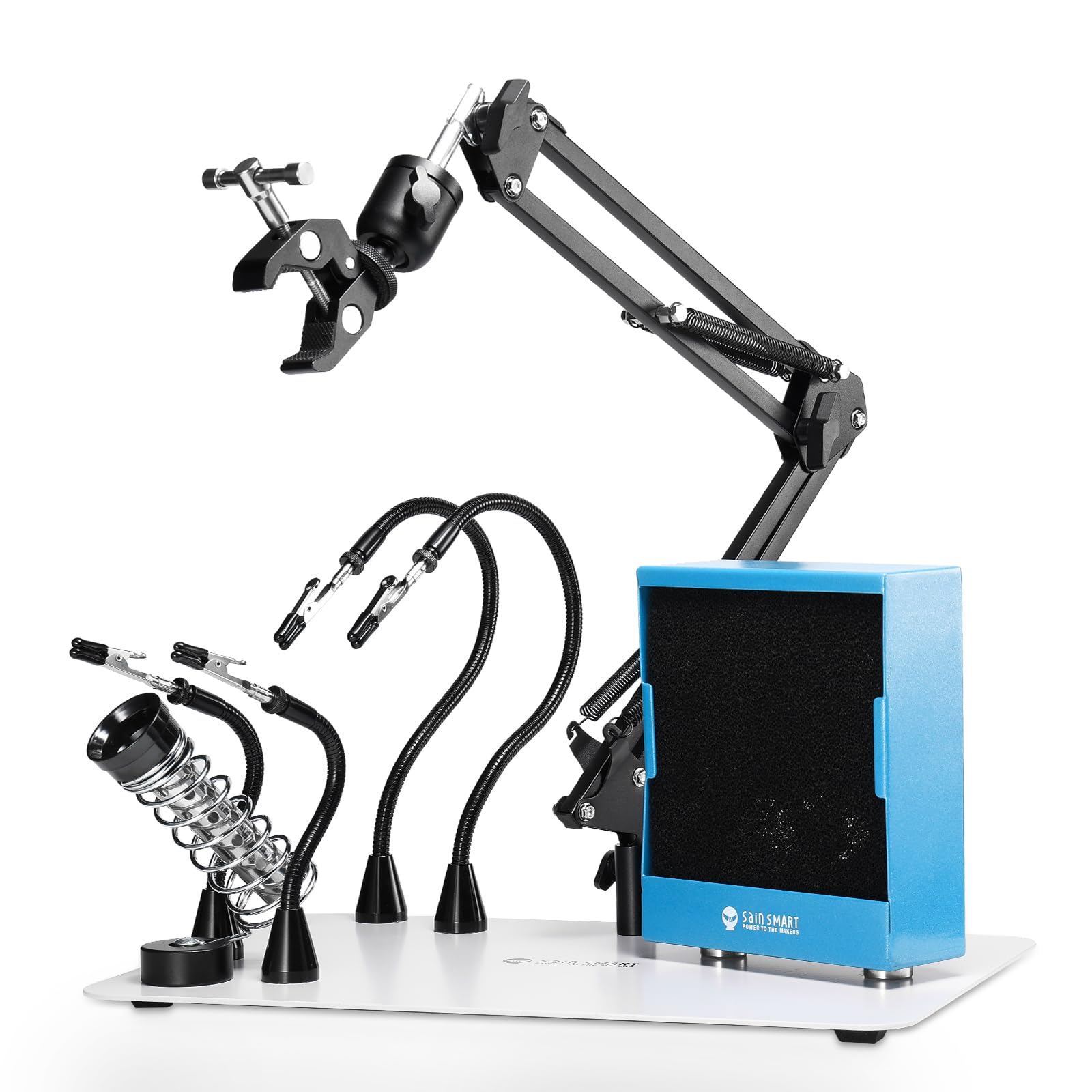 SainSmart 磁気ヘルピングハンズ はんだ付け、はんだ煙抽出器、360 ホットエアガンホルダー、13.7 インチ x 9 インチの頑丈なベースプレート、フレキシブルアーム、はんだ付けステーション用の第 3 ハンドツール付き 11,971円
