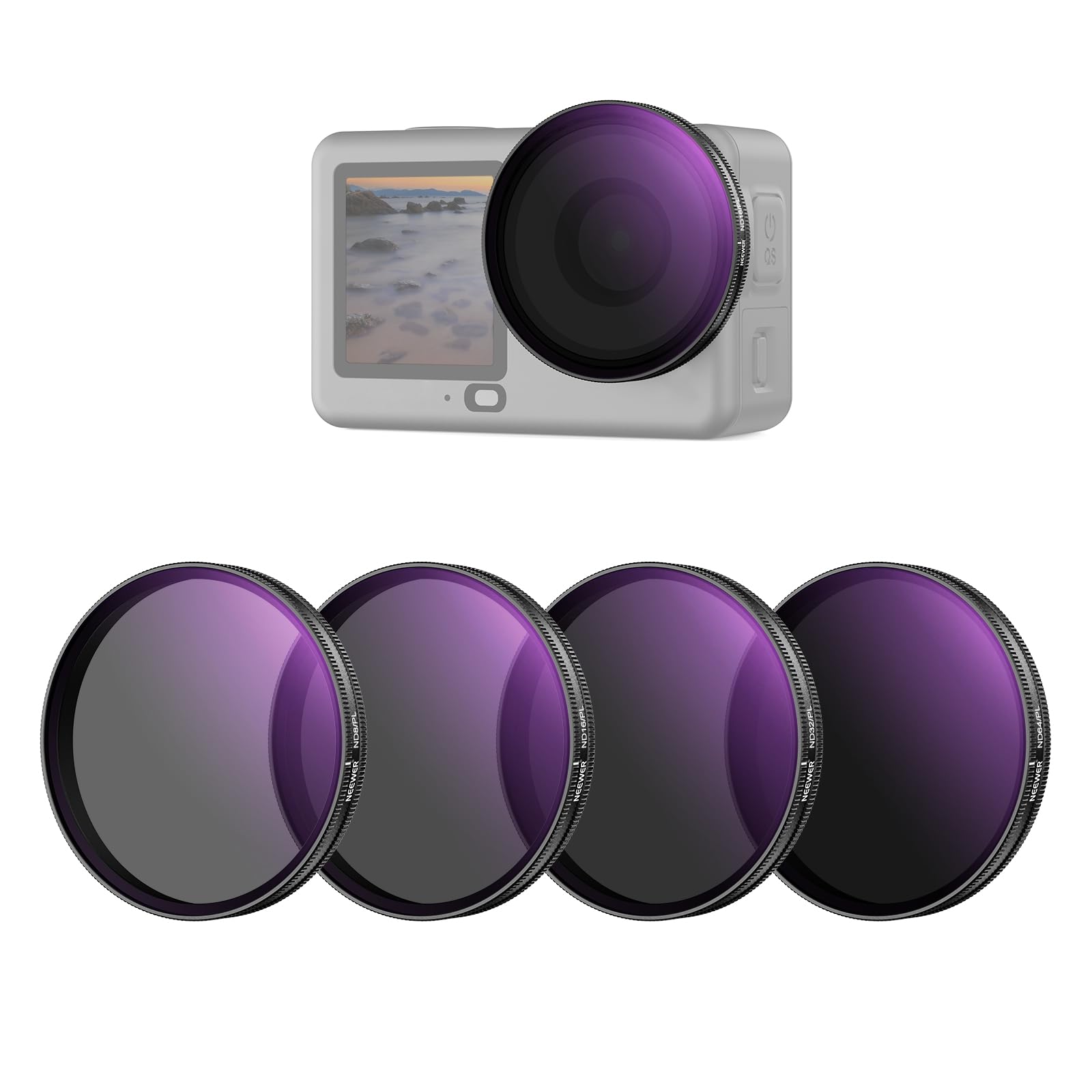 NEEWER ND&PLフィルターセット Osmo Action 6対応 ND8/PL+ND16/PL+ND32/PL+ND64/PL偏光&減光 CPLレンズフィルター マルチコートHD円偏光 アクションカメラ写真アクセサリー FL-B3