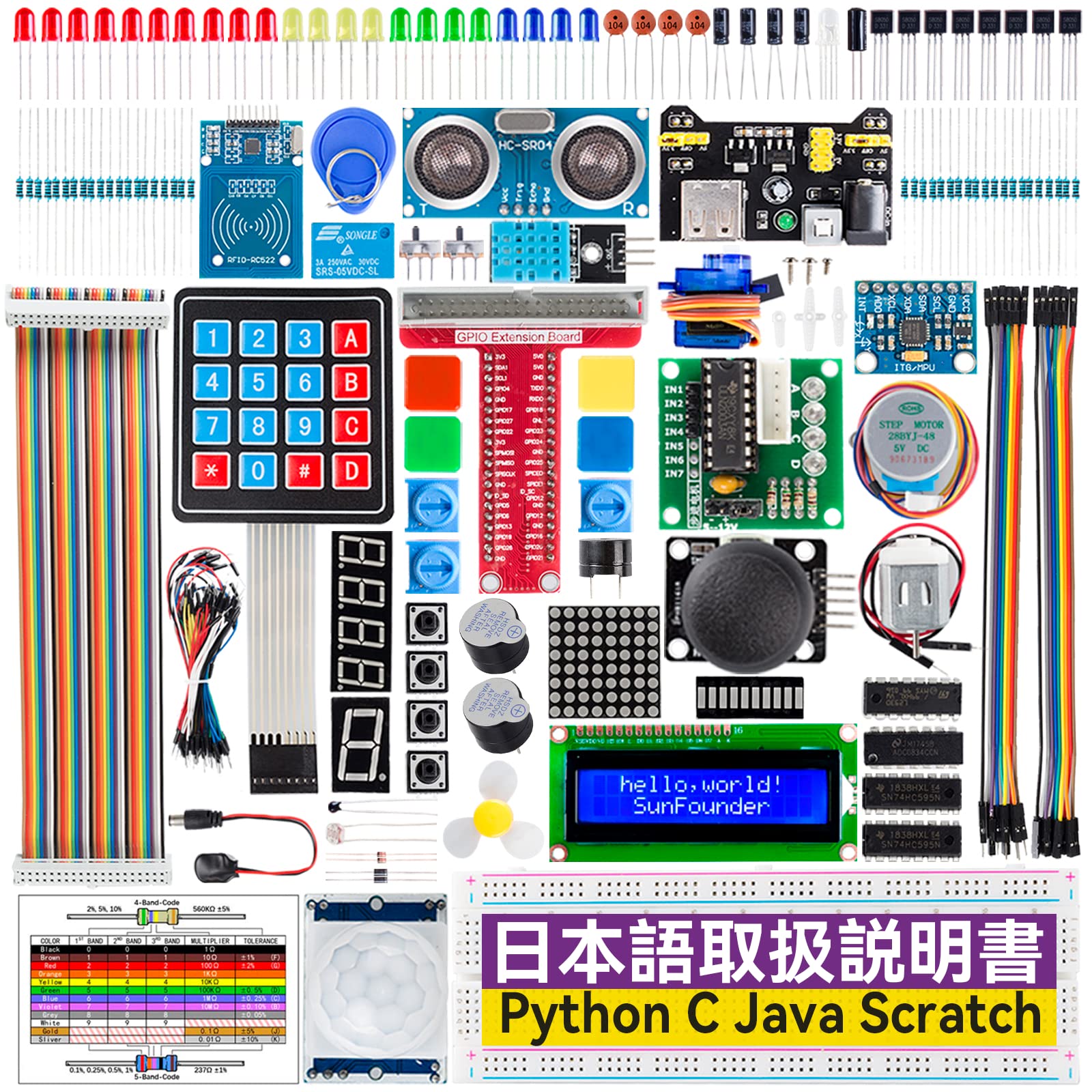 SunFounder Raspberry pi 用のスターター電子工作キット, ラズパイプログラミング, オンライン日本語説明書800+ページ詳細な教本と豊富なレッスン, Raspberry pi 5/4B/3B+/3B/400/3A+/2B/1B+/1A