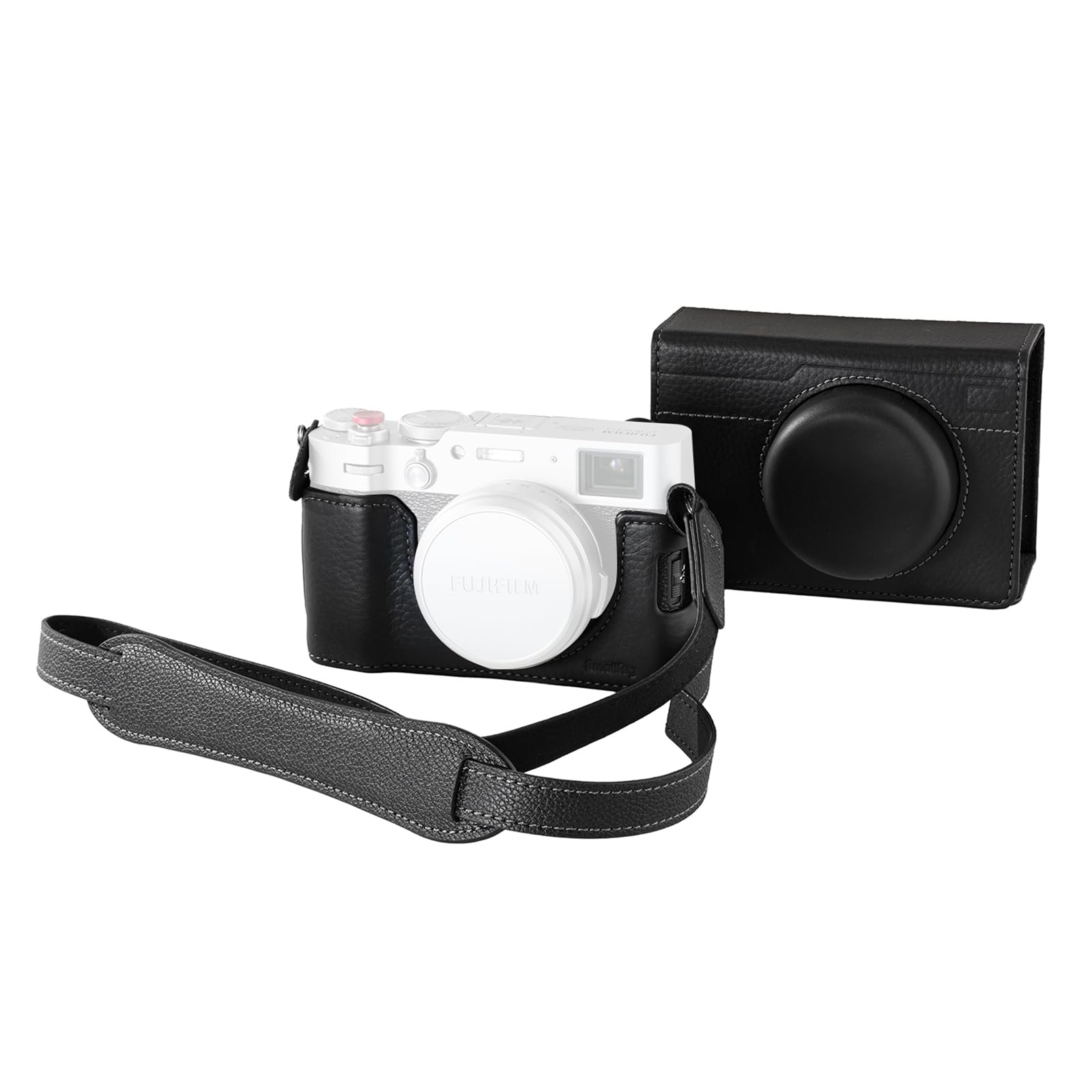 SmallRig 富士フィルム対応 X100VI用 レザーケースキット レザーハーフケース、フリップケースカバー、ショルダーストラップ付属 本革素材で持ち運びやすく保護力も ブラック - 5622