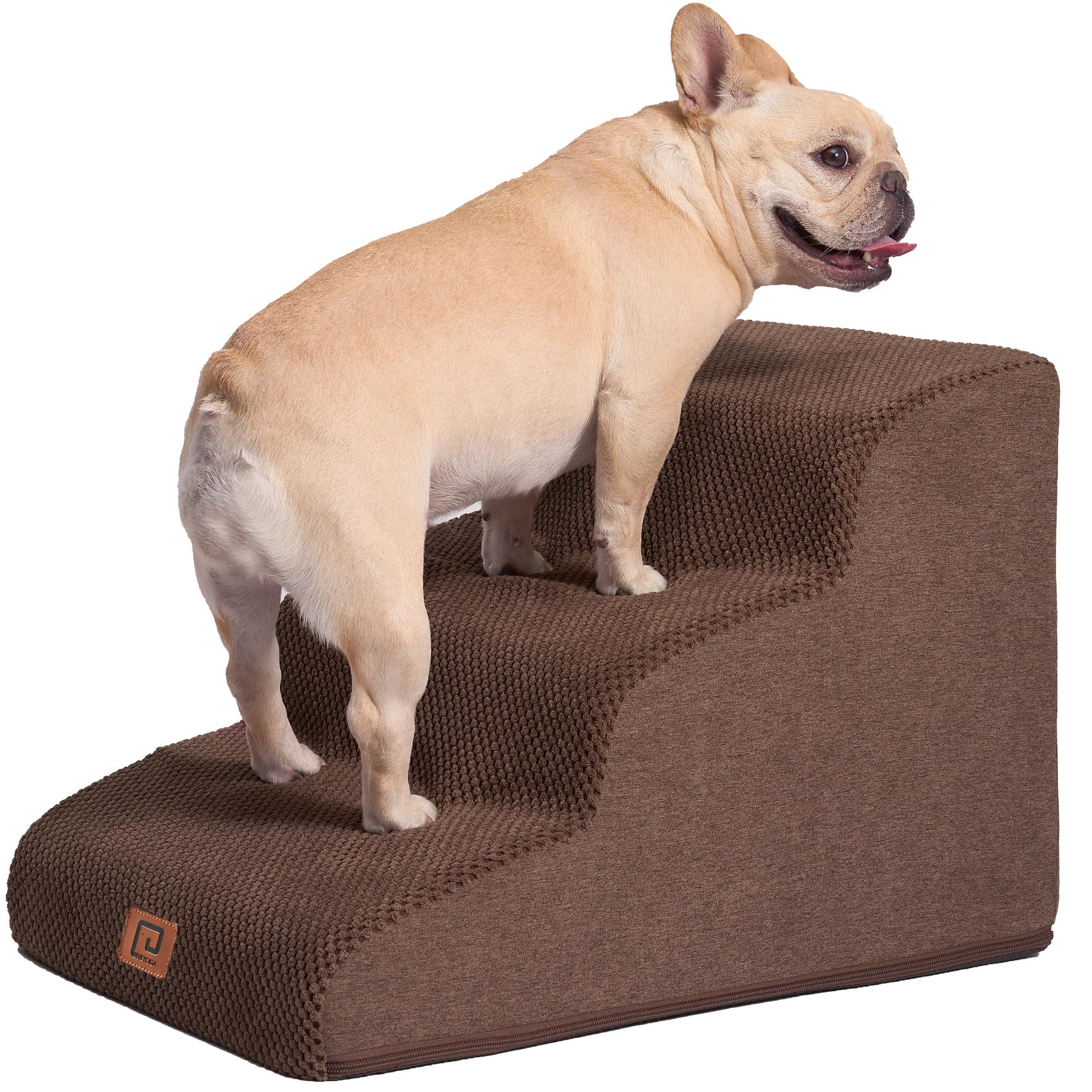 EHEYCIGA 犬階段 3段 ブラウン ペットステップ ドッグステップ ペット階段 犬用階段 滑り止め付き 洗える カバー取り外し（3段，ブラウン）
