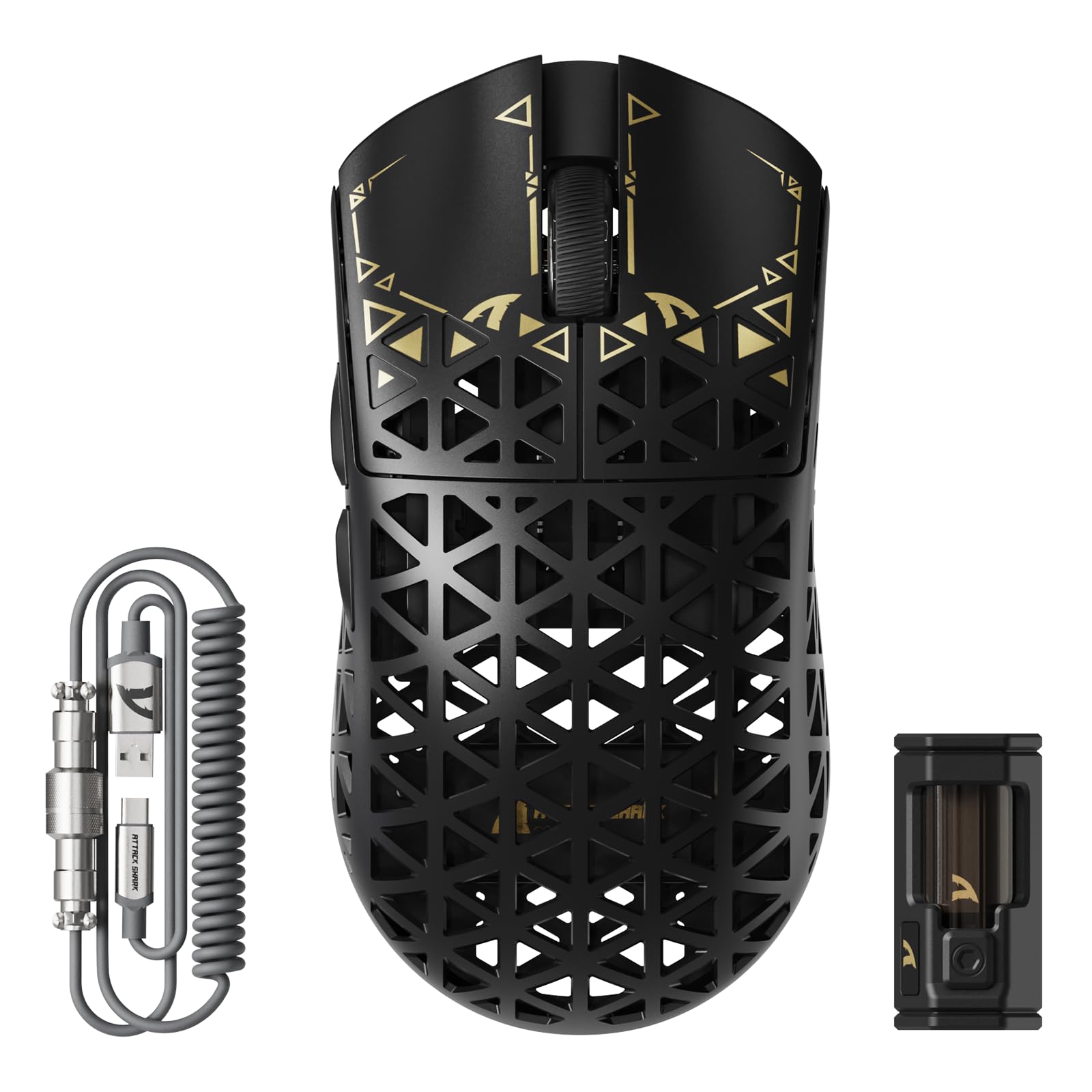 ATTACK SHARK R5Ultra 無影 カーボンファイバー製無線ゲーミングマウス 超軽量39g±3 PAW3950MAX ワイヤレス 2.4g/bluetooth/USB-C Nordic52840マウス コイルケーブル付き（ブラック）