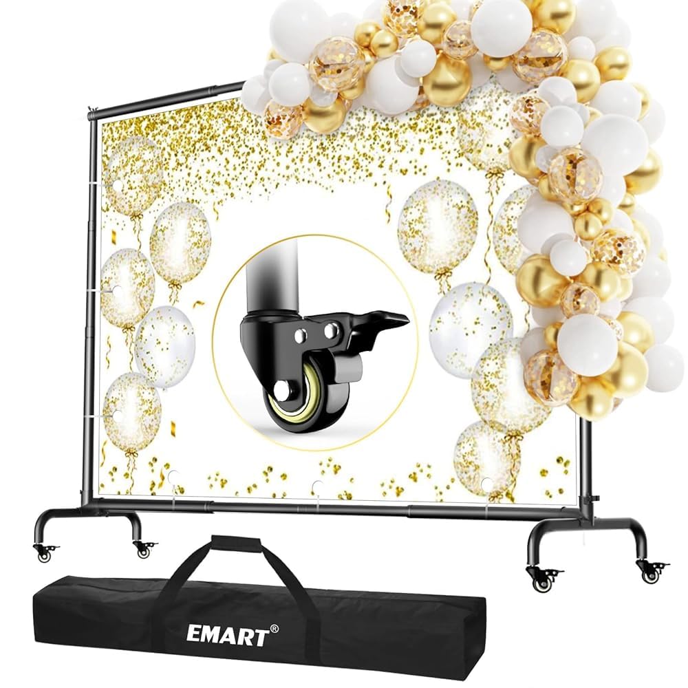 EMART アップグレード 背景スタンド 背景バナースタンド 300x210cm キャスター式2 in 1 撮影スタンド 高さと幅が調整可能 移動可能 生放送、誕生日、結婚式、成人式、展示会、パーティー、写真展示、写真撮影、ビデオ撮影、飲み会やお祭りなどに