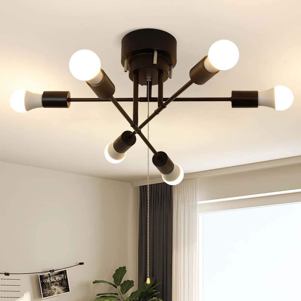 シーリングライト 6灯 スプートニクデザイン ブラック×ゴールド E26口金対応 デザインスプートニク照明 6灯／8灯／12灯・ゴールド＆ブラック (W1120