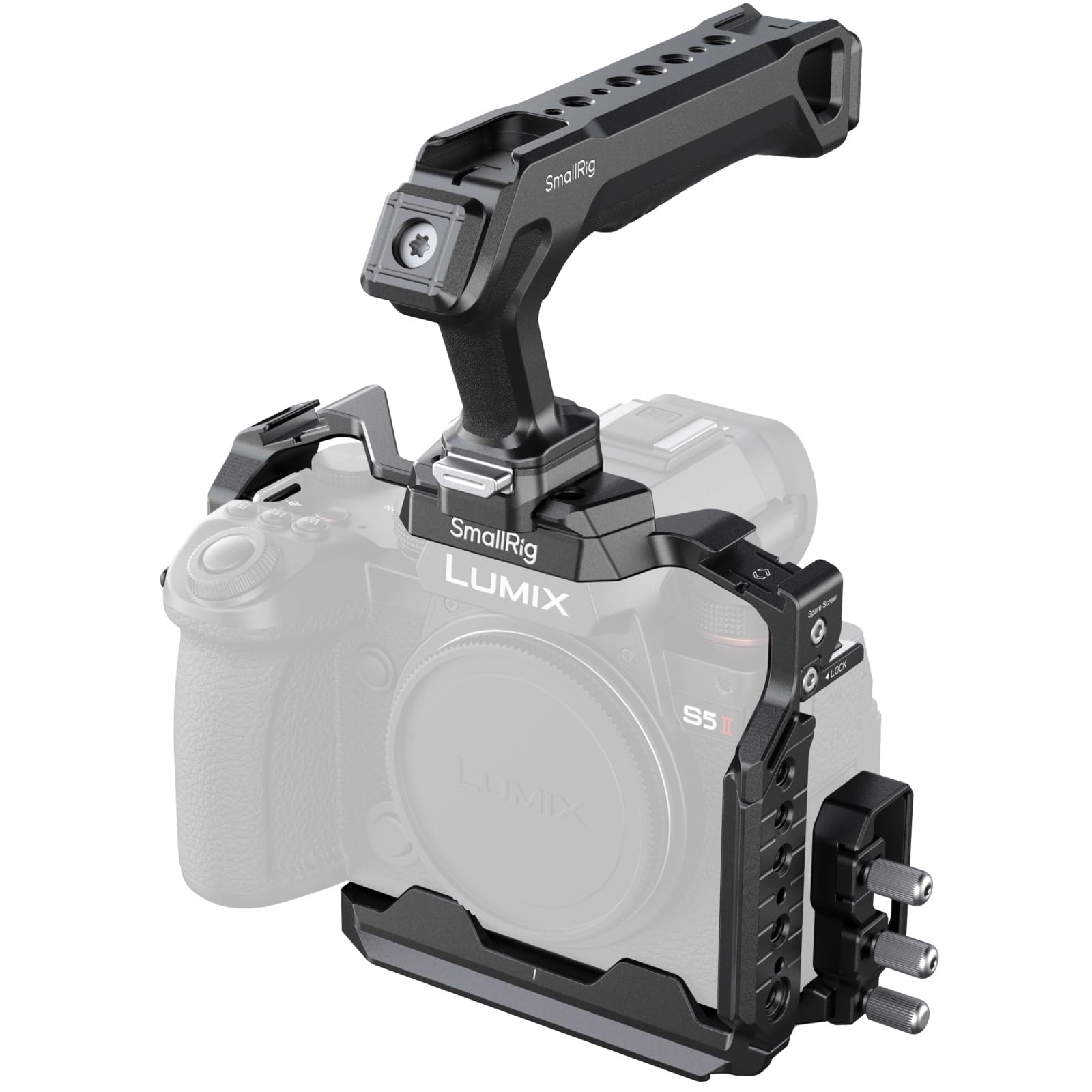 SmallRig カメラケージキット Panasonic G9 II / S5 II / S5 IIX用 NATOトップハンドル HDMI & USB-C用ケーブルクランプ Arca対応クイックリリースプレート内蔵 1/4''-20 & 3/8''-16ネ