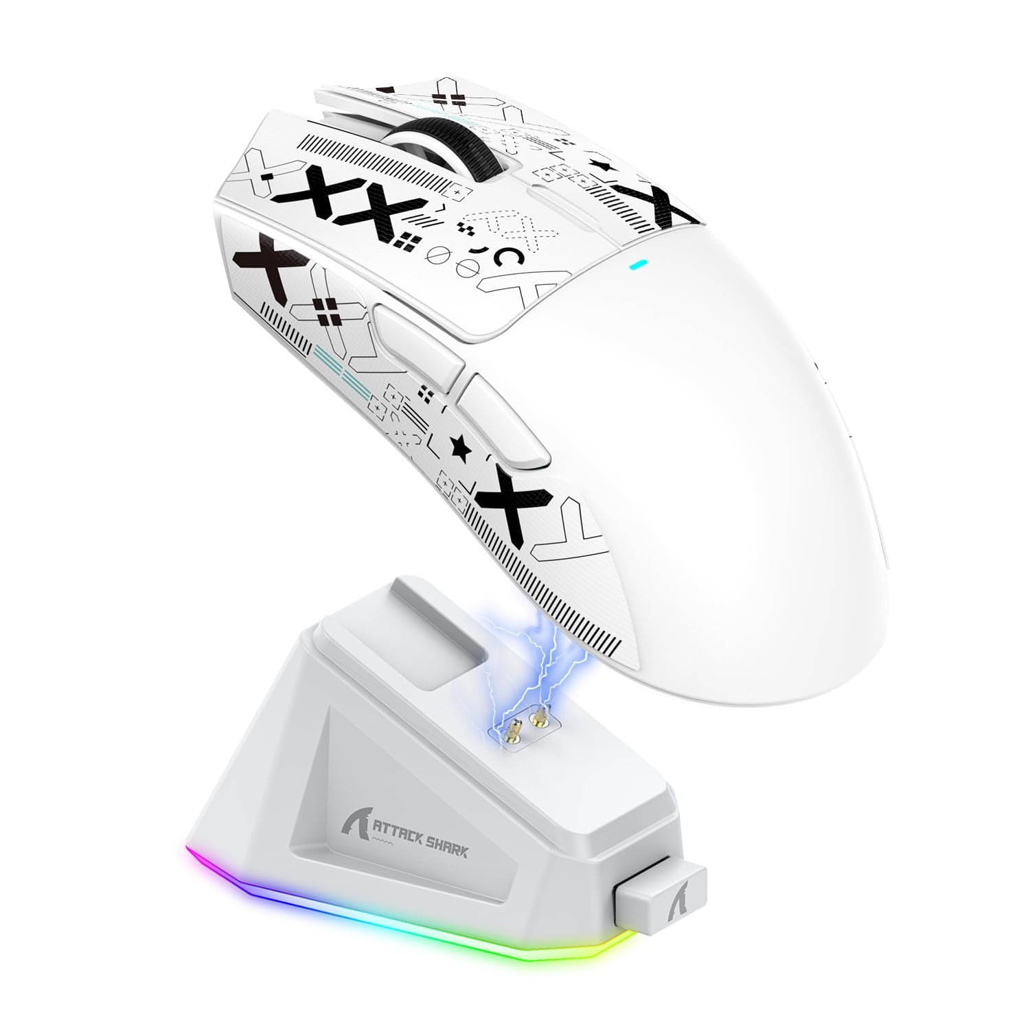 ATTACK SHARK X11 ゲーミングマウス ワイヤレス 無線 2.4g/Bluetooth/USB-C 超軽量63g 22000DPI 充電ドック付き アンチスリップテープ付き 最大65時間動作 技適取得済み （ホワイト）