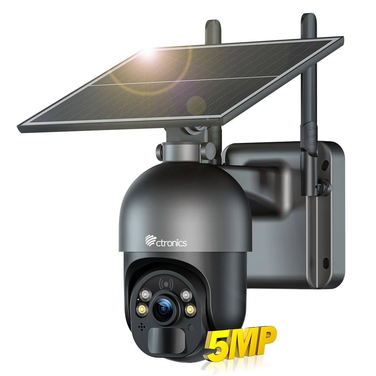 【5MP・PC対応】Ctronics 防犯カメラ 屋外 ソーラー 6Wソーラーパネル 発光威嚇 0.2sヒューマン検知 警報通知 FTP対応 5DBi高性能アンテナー 家族共有 スマホ連動 電源不要 配線不要 パンチルト 双方向通話 防犯ステッカー付属 ク