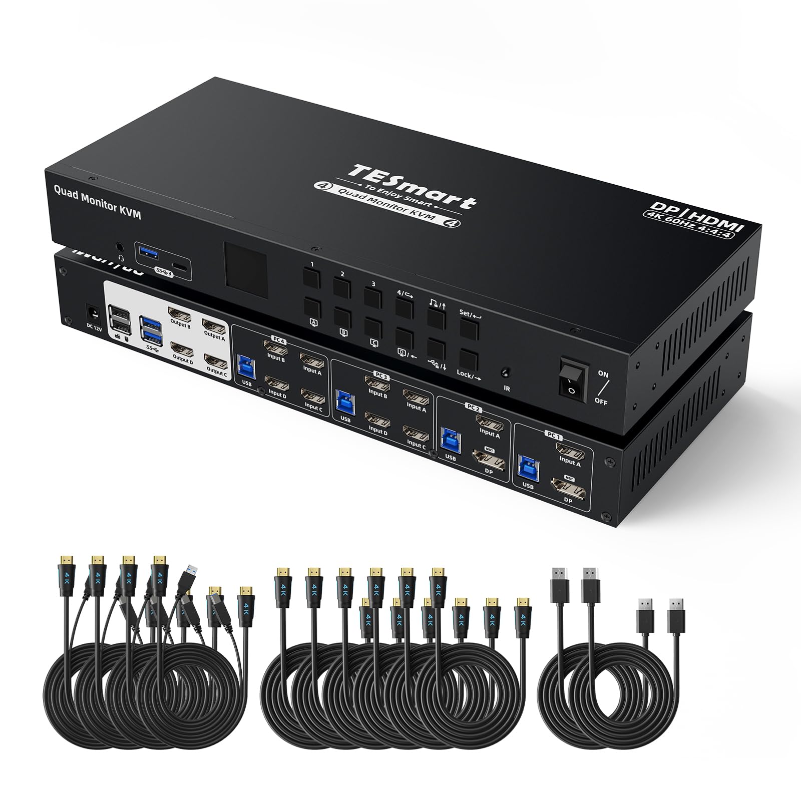 TESmart USB3.0 4入力4出力 KVMスイッチ HDMI+DisplayPort KVM HMDI 4ポート切替器 4モニター4PC 4K@60Hz HDMI 切り替え器 MST機能 ヘットセットポート EDID機能 ホットキースイッチ 入力ケ|SelectSHOP 岐阜 店