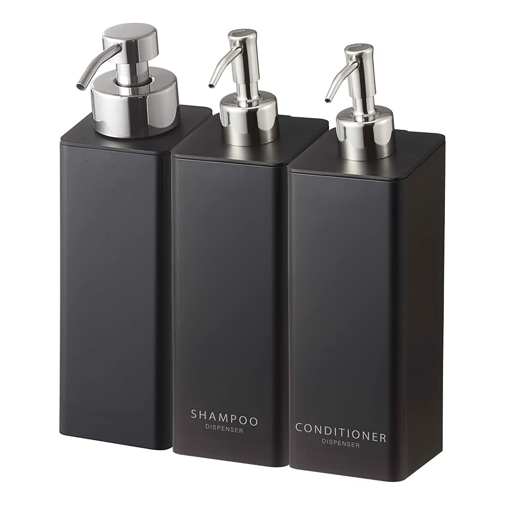 山崎実業(Yamazaki) マグネットツーウェイディスペンサー 3本セット シャンプー コンディショナー 泡タイプ 詰め替え タワー ブラック 5211 4259 4261｜SelectSHOP 岐阜 店