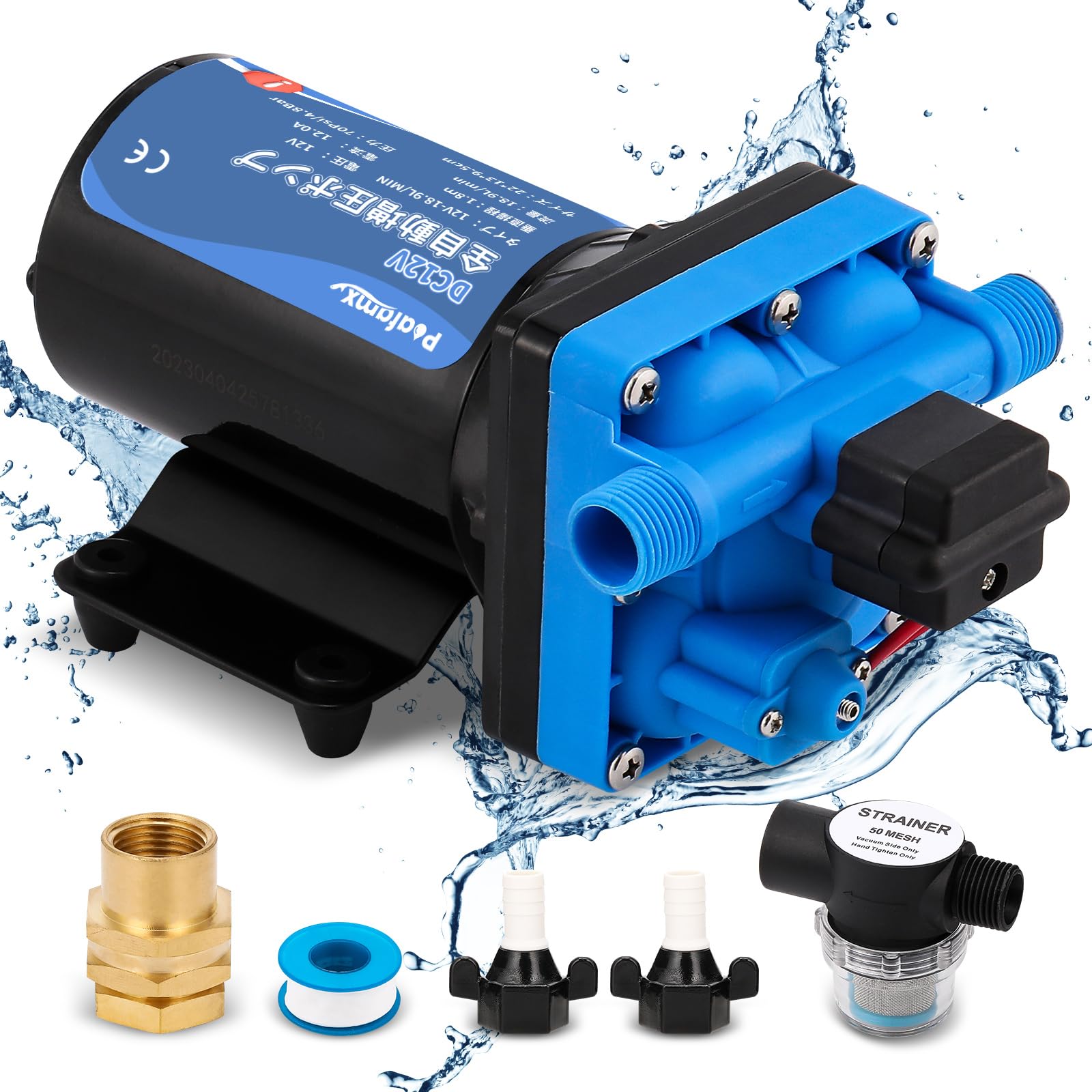 Poafamx 全増圧ポンプ DC24V 自動ブースターポンプ 最大流量18.9L/min 最大増圧70PSI ダイヤフラムポンプ 濾過装置付き RV水道 内蔵自動圧力スイッチ 家庭用 キャンピングカー ヨット 農業灌漑用|SelectSHOP 岐阜 店