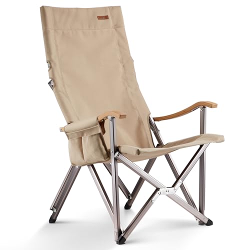 ICECO アウトドアチェア 【耐荷重285KG・1600D座面・A7075アルミ合金フレーム・ハイ/ローバック切替可能・側面着脱式ポケット付・竹製手すり】 キャンプ ワイド 折りたたみ コンパクト 難燃 椅子 肩掛け式収納バック付属 携帯便利 リラックス