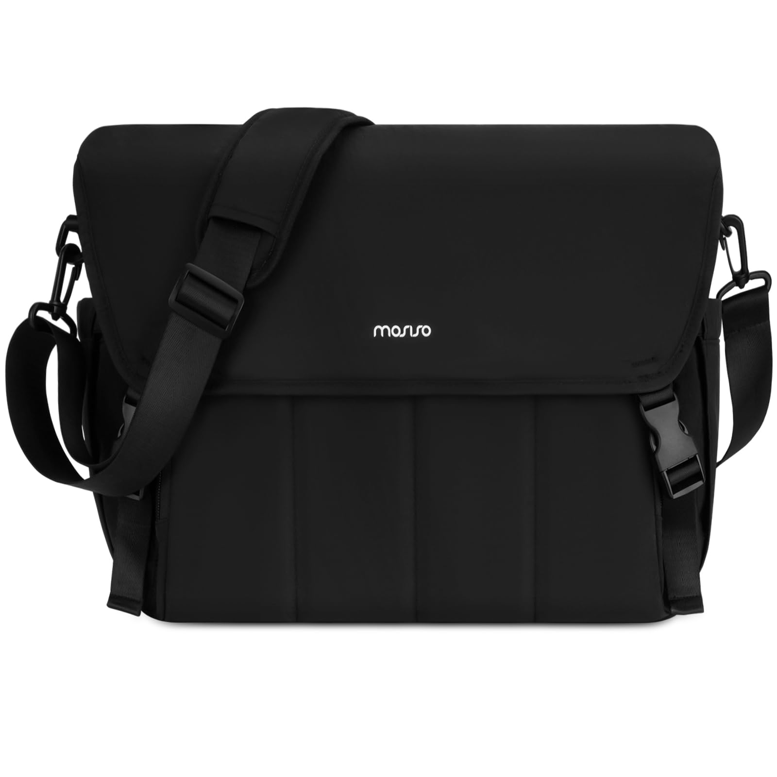 [MOSISO] メンズ メッセンジャーバッグ、15.6インチ ノートPCケース ノートパソコン専用コンパートメント付き、ビジネス オフィス 旅行 大学教師用、クロスボディ サッチェル ブリーフ ショルダー ブックバッグ(ブラック)