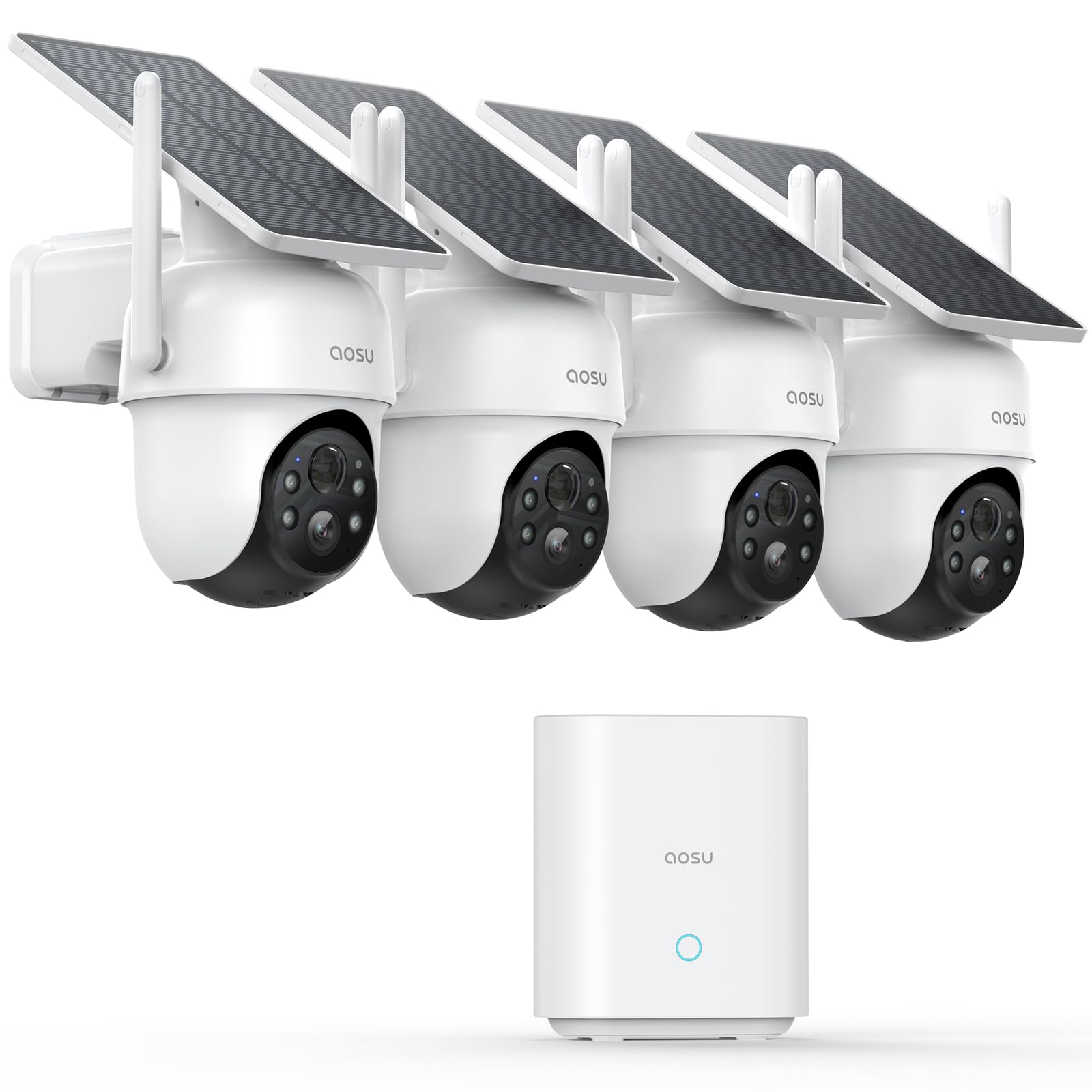 aosu 防犯カメラ 4台セット 32Gホームベース付き ソーラー給電式 2K 300万画素 2.4G/5Gwifi対応 屋外 監視カメラ・録画機セット 360度広角撮影 IP66防水防塵 人体検知アラーム 自動追尾 完全無線 夜間カラー撮影 双方向音声通｜SelectSHOP 岐阜 店