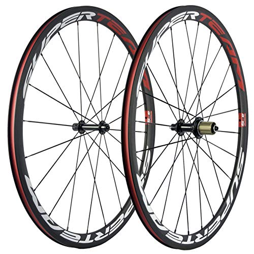 SUPERTEAM 38/23mm カーボン ファイバー ロードバイクーホイールセット700c ホイール R13 ハブ ブ (ホワイト/レッド)