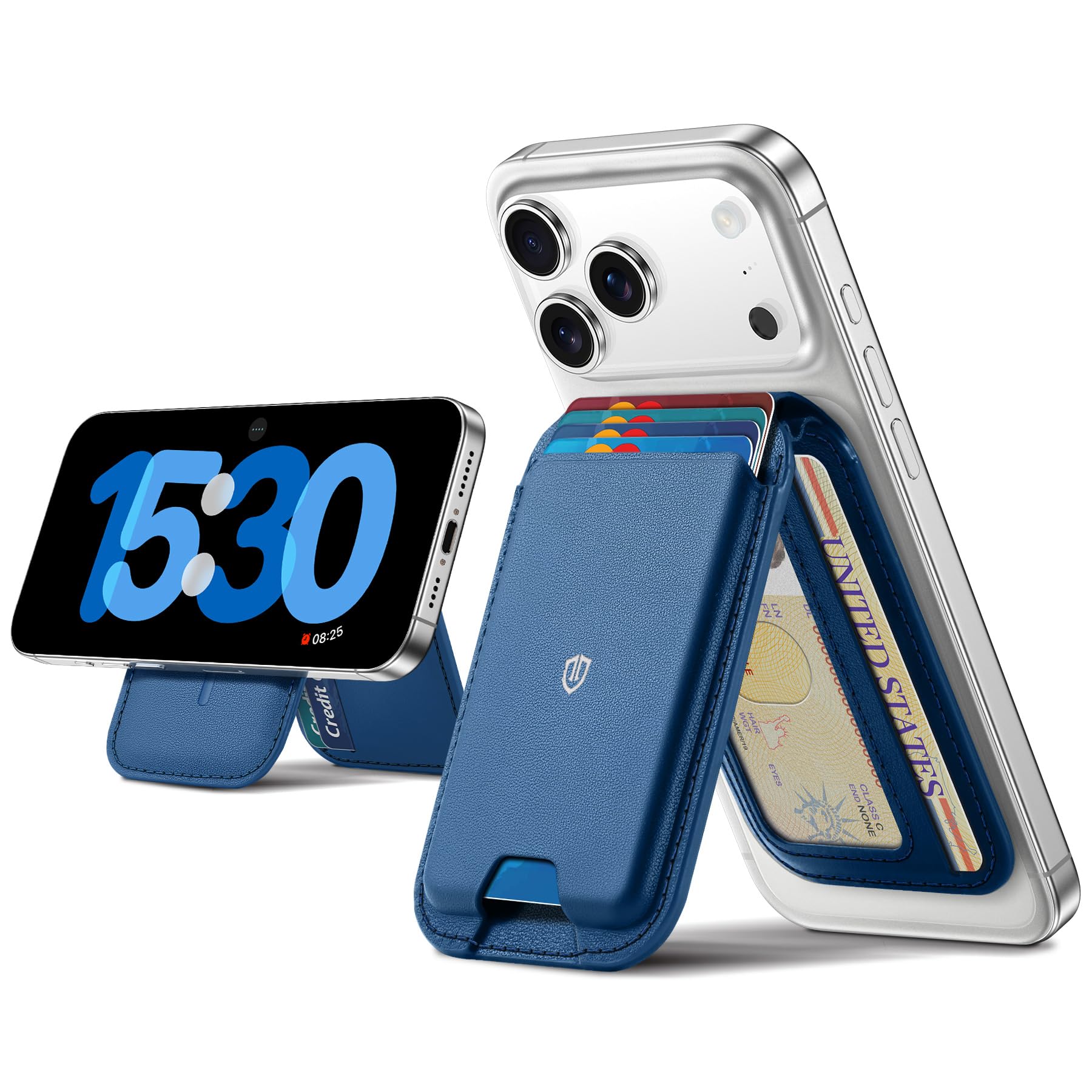 SHIELDON スマホスタンド カードケース 本革レザー 磁力吸着 角度調節可 6枚カード収納 [RFIDブロッキング] 磁力ケースとiPhone17/16/15/14/13/12/Plus/Pro/Pro Max/Airシリーズ対応 ロイヤルブルー