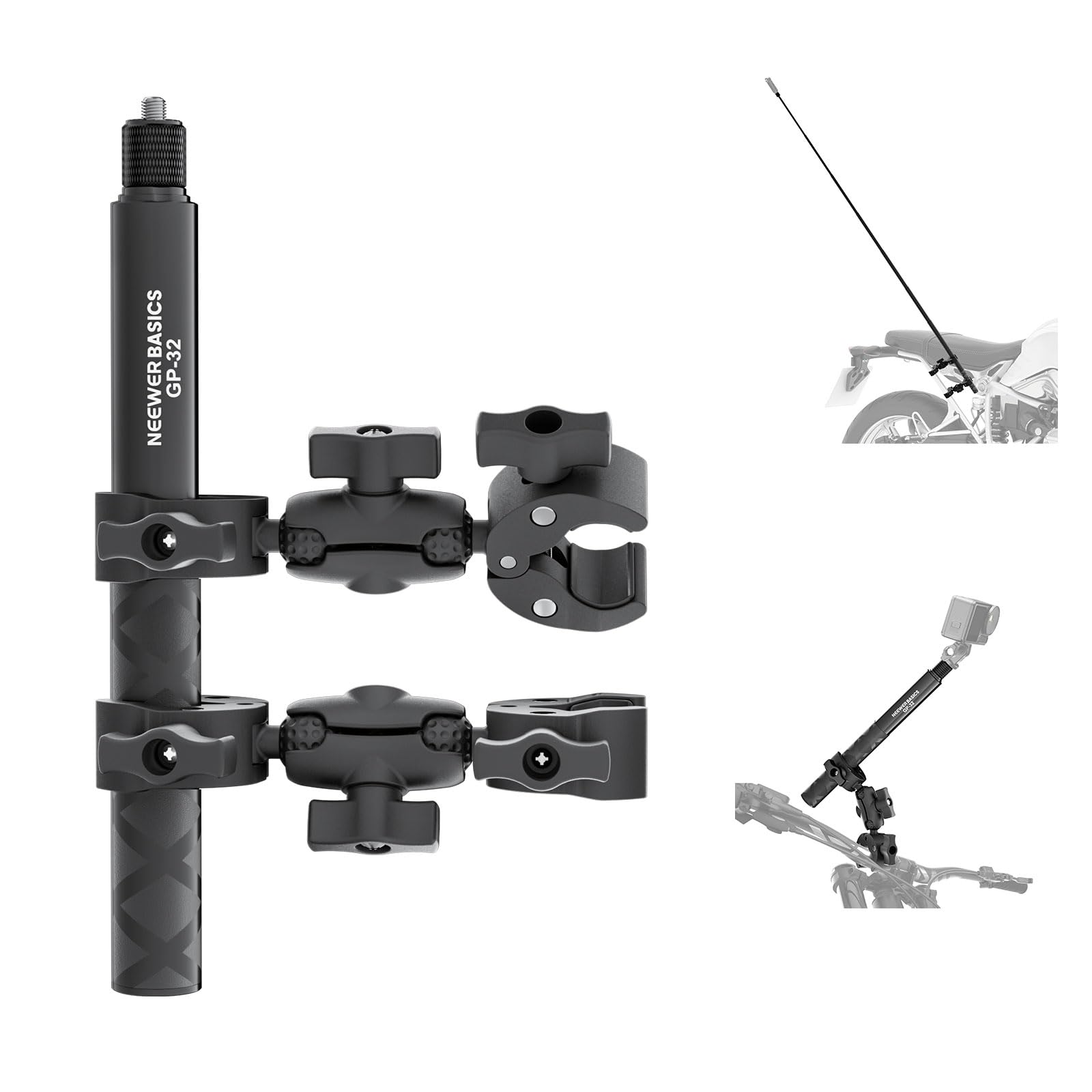NEEWER BASICS バイクカメラマウントキット 隠し自撮り棒 自転車ハンドルバークランプホルダー ダブルクランプ付き コンパチブル OSMO 360/Pocket 3 アクションカメラマウントアクセサリー POVビデオ録画用 GP-32