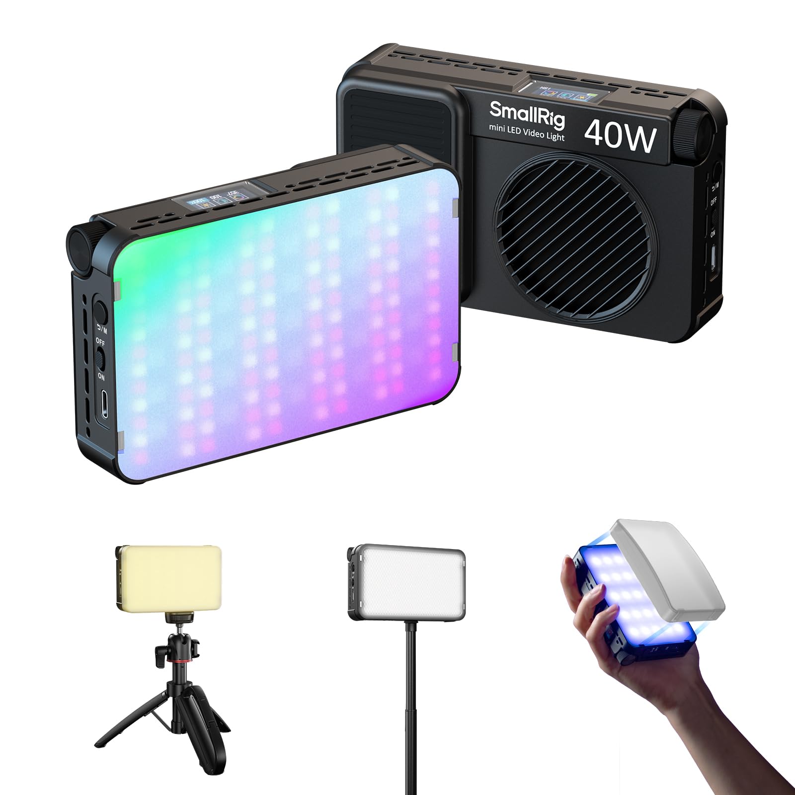 SmallRig RM 40C ミニLED RGBビデオライト、4800mAhバッテリー、LCDディスプレイ、TikTok、Youtubeコンテンツクリエイターや写真家へのギフトに最適なポータブルカメラライト、2500K-10000K CRI 96 TLC