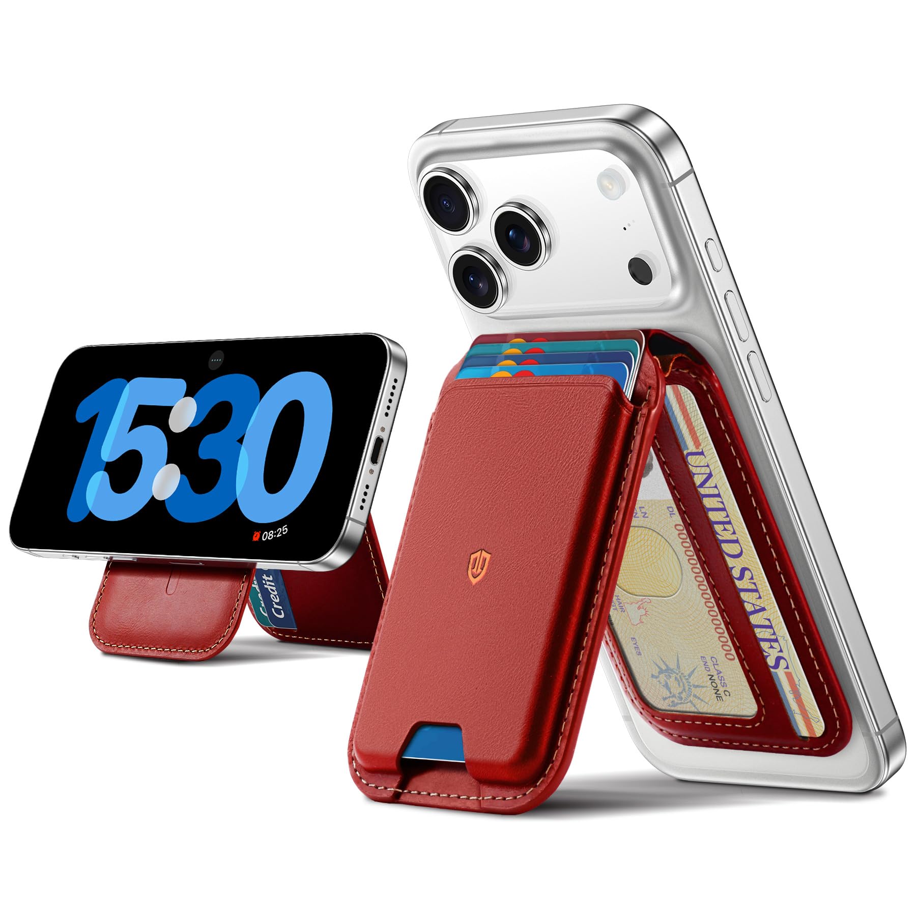 SHIELDON スマホスタンド カードケース 本革レザー 磁力吸着 角度調節可 6枚カード収納 [RFIDブロッキング] 磁力ケースとiPhone17/16/15/14/13/12/Plus/Pro/Pro Max/Airシリーズ対応 レトロレッド