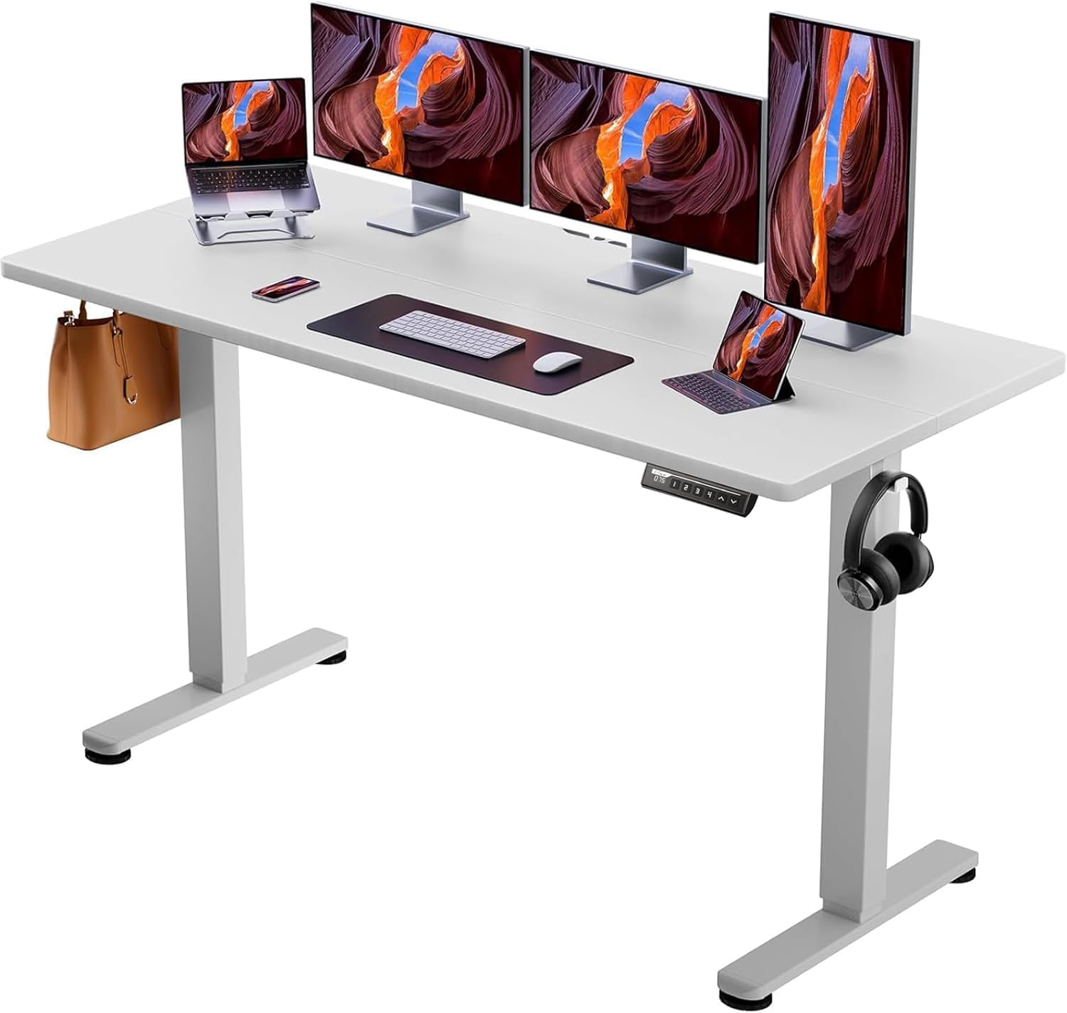 ErGear 電動 オフィスワークテーブル 昇降式デスク スタンディングデスク 幅160cm 耐荷重80kg 高さメモリー機能 上下自動昇降 静音 収納フック付き 作業机 テレワーク 【幅160 x 奥行き70 x 高さ72-118cm】(ホワイト)