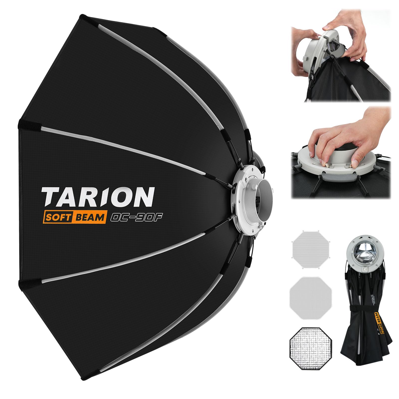 TARION 八角形ソフトボックス90cm ワンタッチ クイックリリース ボーエンズマウント 折りたたみ式 ディフューザー/ハニカムグリッド/バッグ付き スピードライト/COBライト/ストロボライト対応 人物撮影 商品撮影 OC-90F（S型ブラケットを含 7,854円