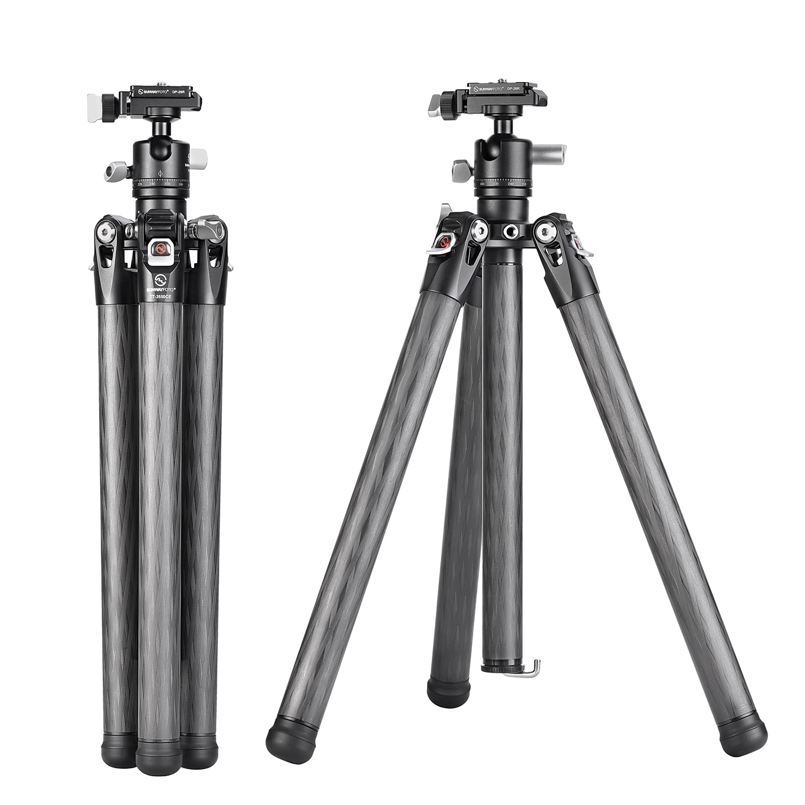 SWFOTO スマホスタンド カメラ三脚 コンパクト トラベル 携帯 カーボン 軽量 フレキシブル アルカスイス 小型三脚付自由雲台 (5段)TT2650CE｜SelectSHOP 岐阜 店