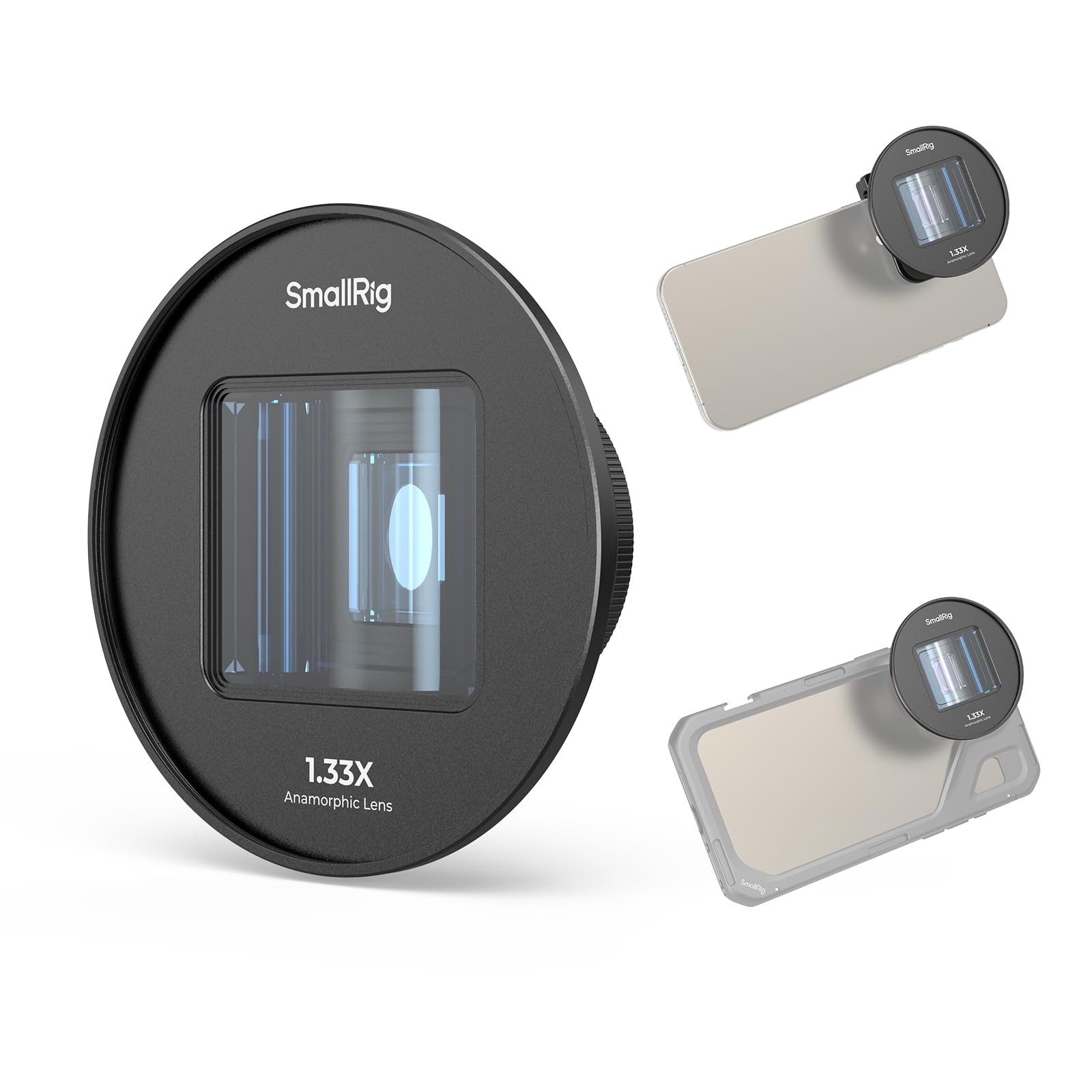 SmallRig 1.33X アナモルフィックレンズ スマホ用 2.4:1ワイドスクリーン変形映画制作レンズ Tマウント付き iPhone用15/14/13/12対応 スマホシネマティックレンズ Samsung用S21/S22シリーズ対応 4590