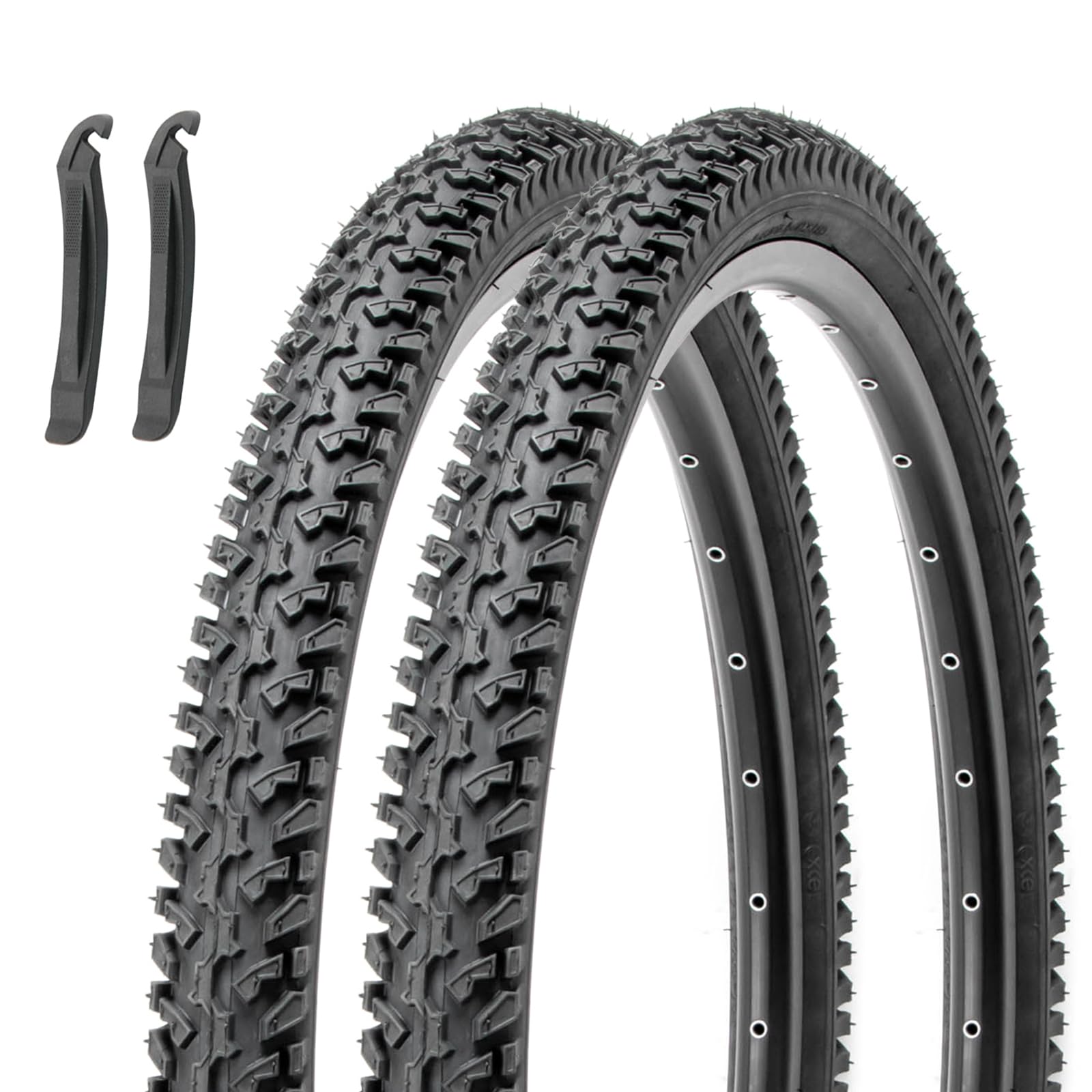 MOHEGIA 2本セット 26インチ MTB自転車 タイヤ: 26×2.125インチ 56-559 マウンテンバイク タイヤ - パンク防止 折り畳み式 交換用タイヤ、タイヤレバー