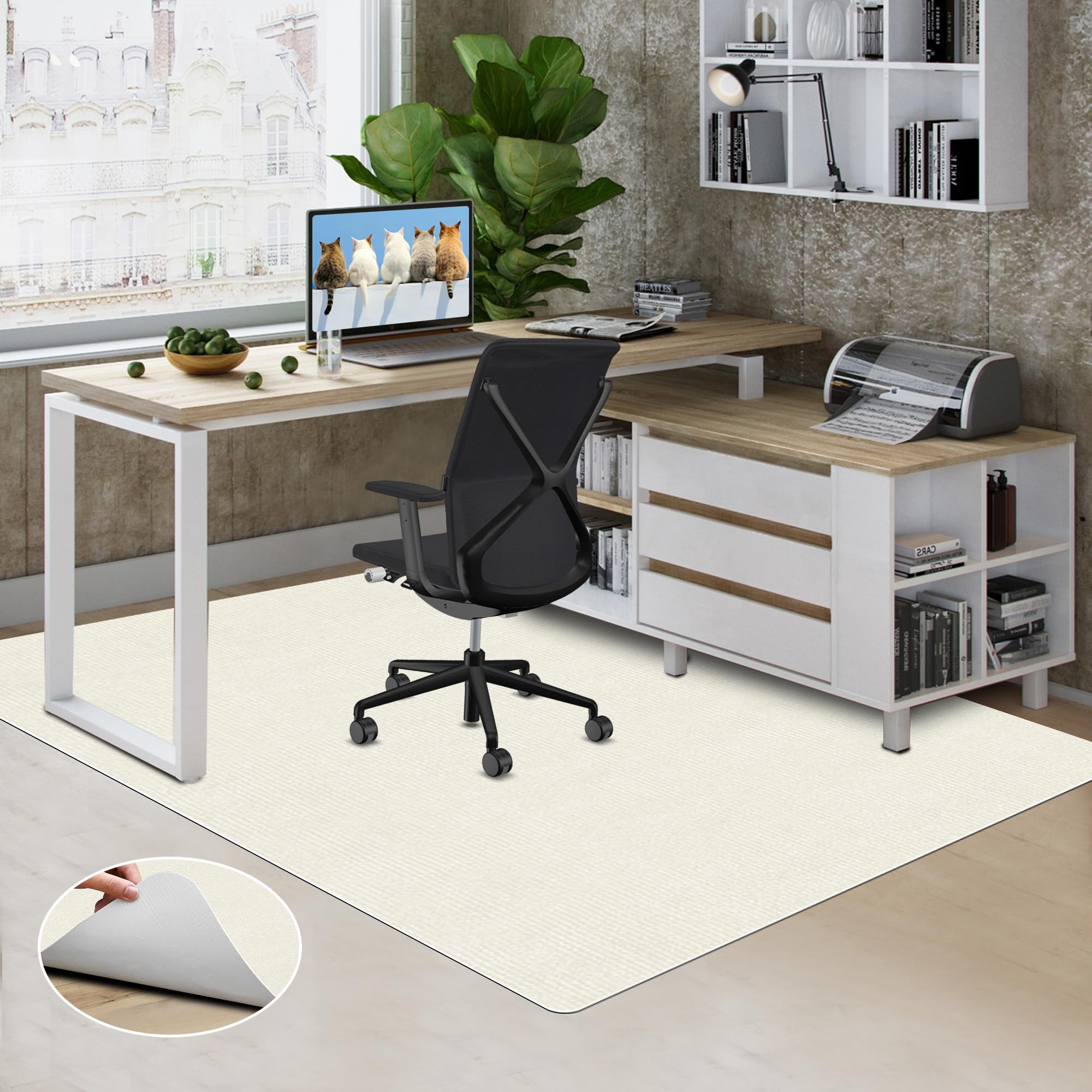 チェアマット フロアマット 床保護マット HAODEMI 180*140cm 厚さ4mm TPRカーペット 滑り止め 丸洗い可能 椅子の下に敷くマットキズ防止 多機能 ずれない お手入れ簡単 畳保護 一年保証（ホワイト）