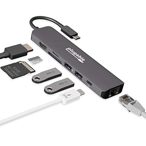 Plugable USB-C ハブ 7-in-1 マルチアダプター イーサネット付き Windows Mac Chromebook 互換（4K HDMI、USB 3.0 ポート x2、SD/microSD カードリーダー、87W 充電）USB4/Thund