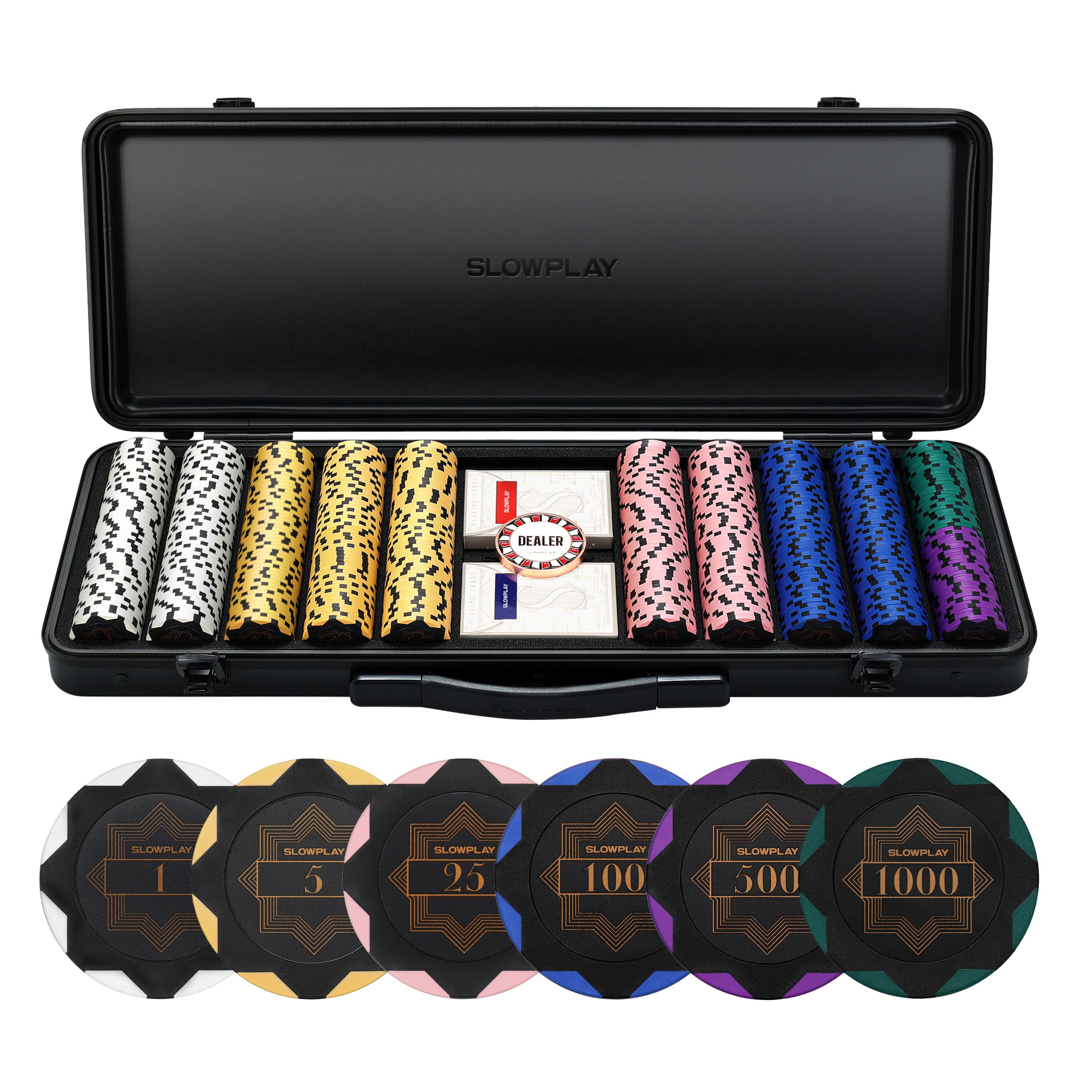 SLOWPLAY Nash クレイポーカーチップセット 14g テキサスホールデム 500枚 [チップバリュー表記あり] と耐久性に ポリカーボネート製ケース ポーカープレイヤーへのギフト