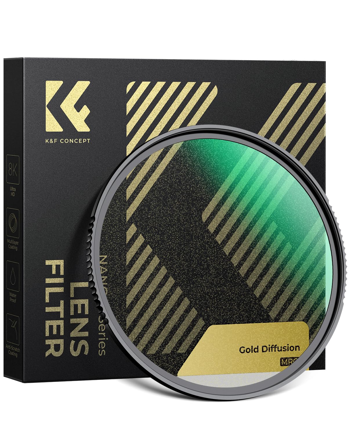 K&F CONCEPT 77mm ゴールドソフトフィルター レンズフィルター ソフト効果 ゴールドミスト 光学ガラス 28層ナノコーティング 撥水 撥油 傷防止 クリーニングクロスと保護ボックス付き (Nano-Xcel)