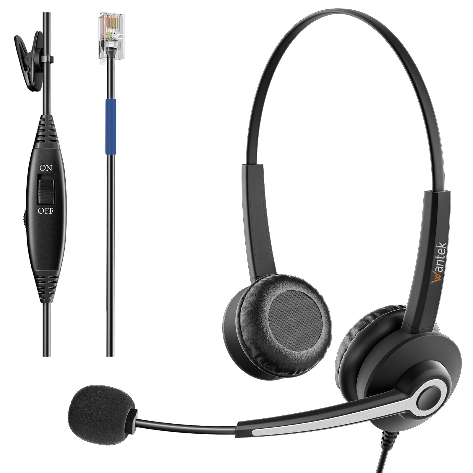 Wantek 電話機用ヘッドセット両耳 RJ9 ノイズキャンセリングマイク付き 固定電話機用ヘッドフォン 固定電話機 ヘッドセット明瞭な通話 超軽量 超快適 【適格請求書発行対象】
