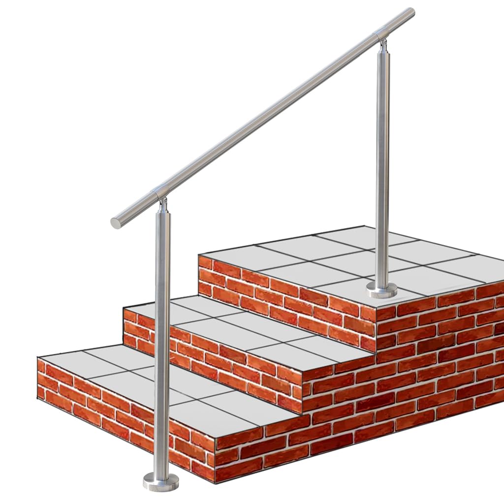 YHEYSMUX 140x85cm 屋外 階段 手すり 304ステンレス製 手摺り DIY 玄関 角度調整可能 屋内屋外用 簡単な取り付け 荷重200kg 直径32ミリ肉厚1.5ミリ, 銀|SelectSHOP 岐阜 店
