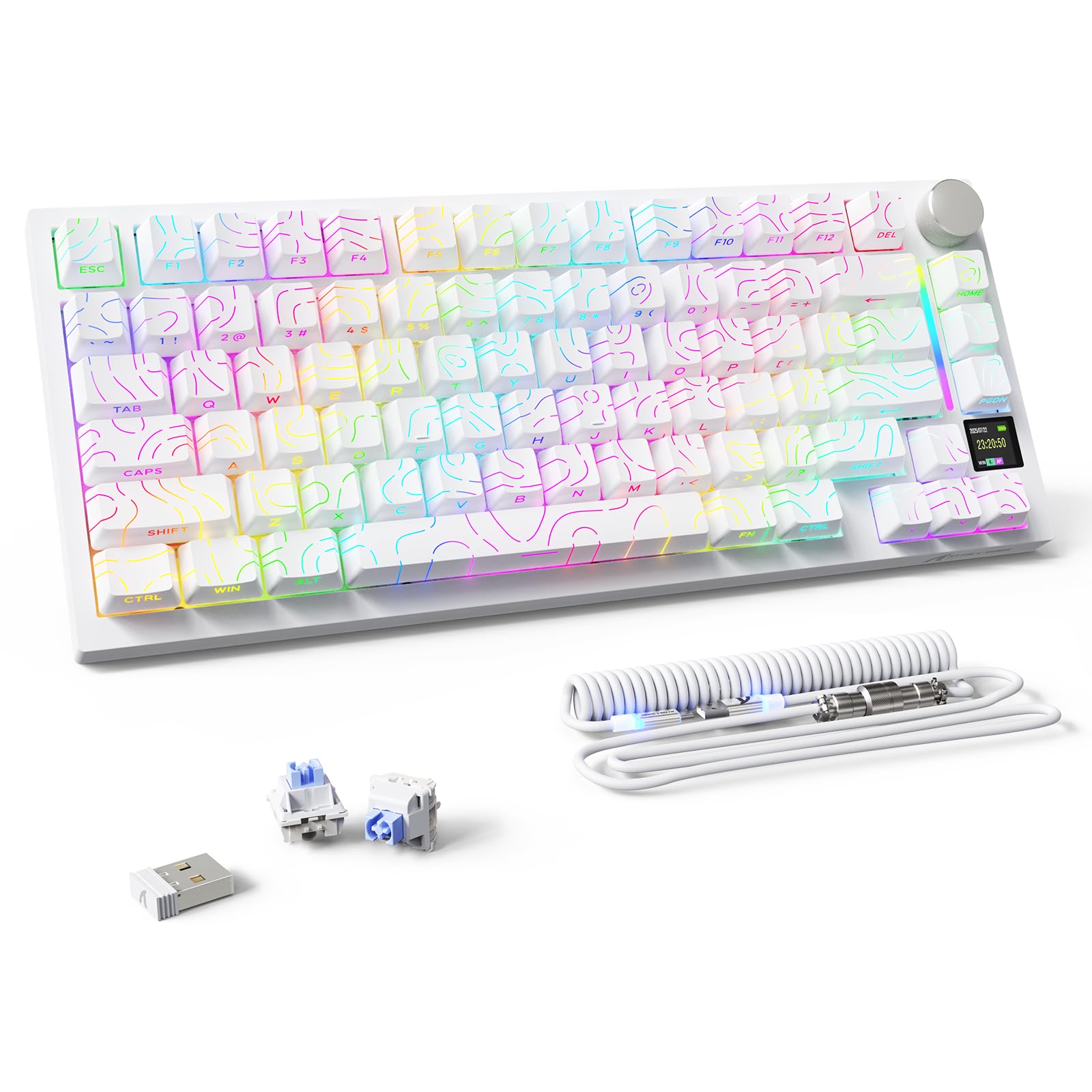 MAMBASNAKE×ATTACK SHARK X820ULTRA カスタムメカニカルキーボード+無料発光Type-Cケーブル ゲーミング 75％配列 無線/有線/Bluetooth 三模接続 ホットスワップ 軸交換可能 PBTキーキャップ RGBバックラ