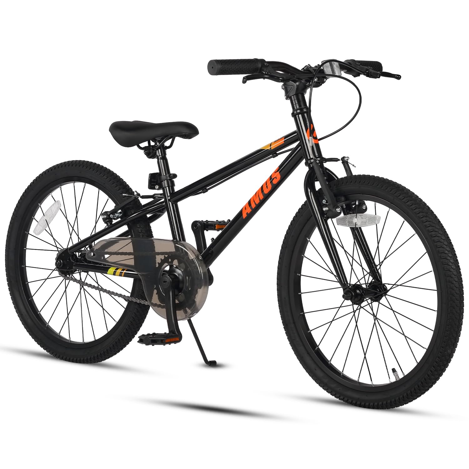 【Glerc】AMOS子供用マウンテンバイク自転車 20インチこどもMTB 小学生中学生 6歳 7歳 8歳 9歳 男の子用かっこいいレトロ オンロード キックスタンド ファットタイヤ チェーンカバー シングルギア 黒 ブラック