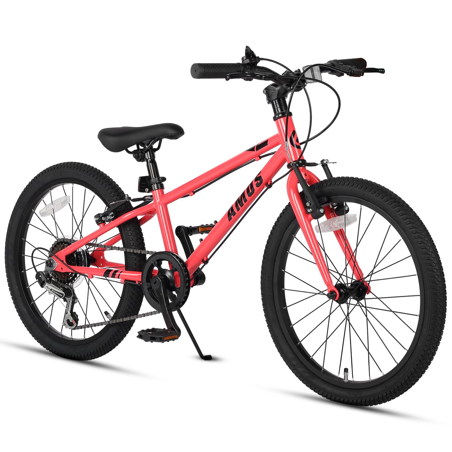 【Glerc】AMOS子供用マウンテンバイク自転車 20インチこどもMTB 小学生 7歳 8歳 9歳 男の子かっこいい自転車 キックスタンド ファットタイヤ チェーンカバー シマノ6段変速ギア 赤 レッド|SelectSHOP 岐阜 店