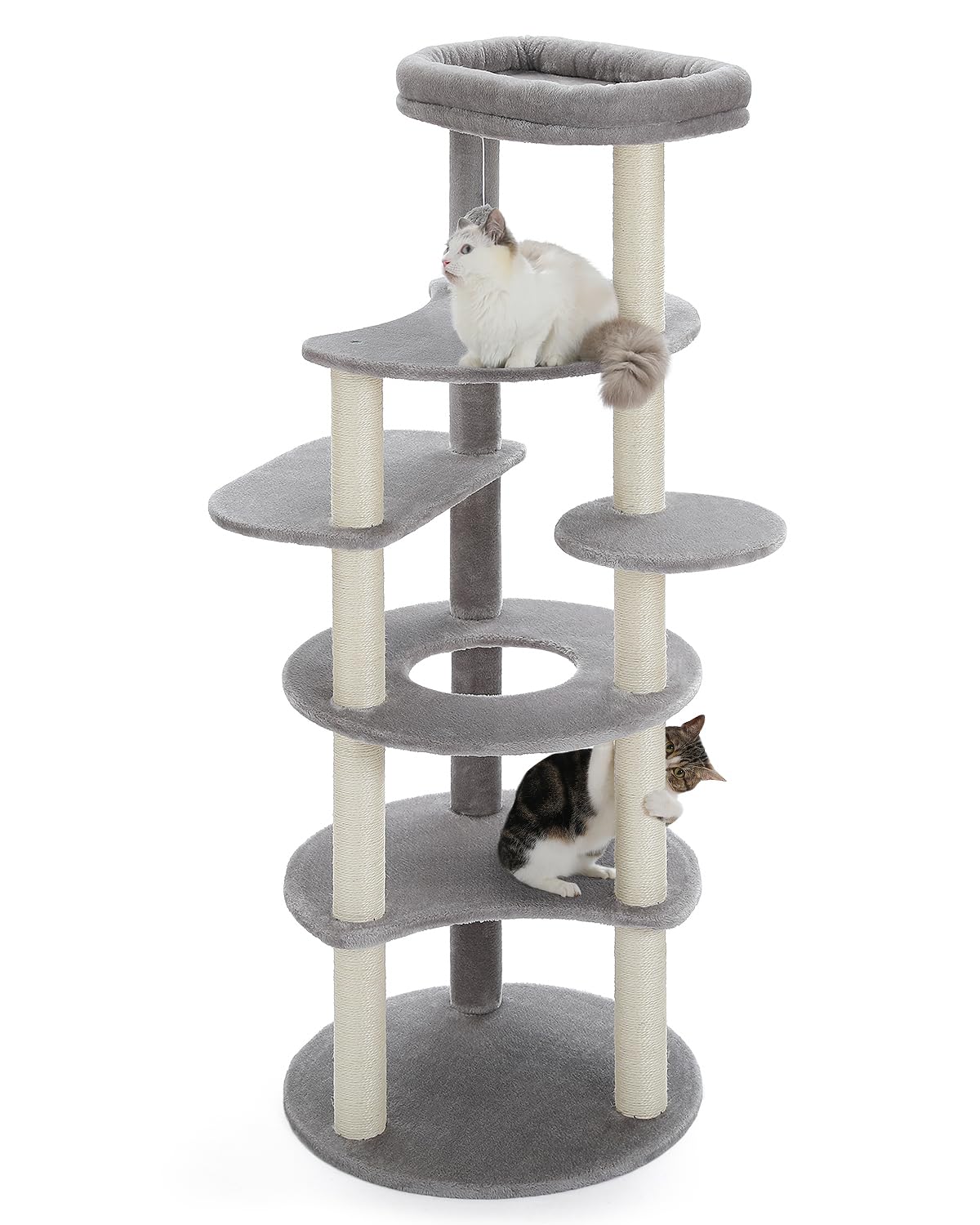 PETEPELA(ぺテぺラ) キャットタワー スリム 大型猫用 猫タワー 多頭飼い おしゃれ かわいい インテリア 据置 麻紐 爪とぎ おもちゃ コンパクト 省スペース 人気 運動不足解消 倒れ防止策 -高さ154cm グレー｜SelectSHOP 岐阜 店