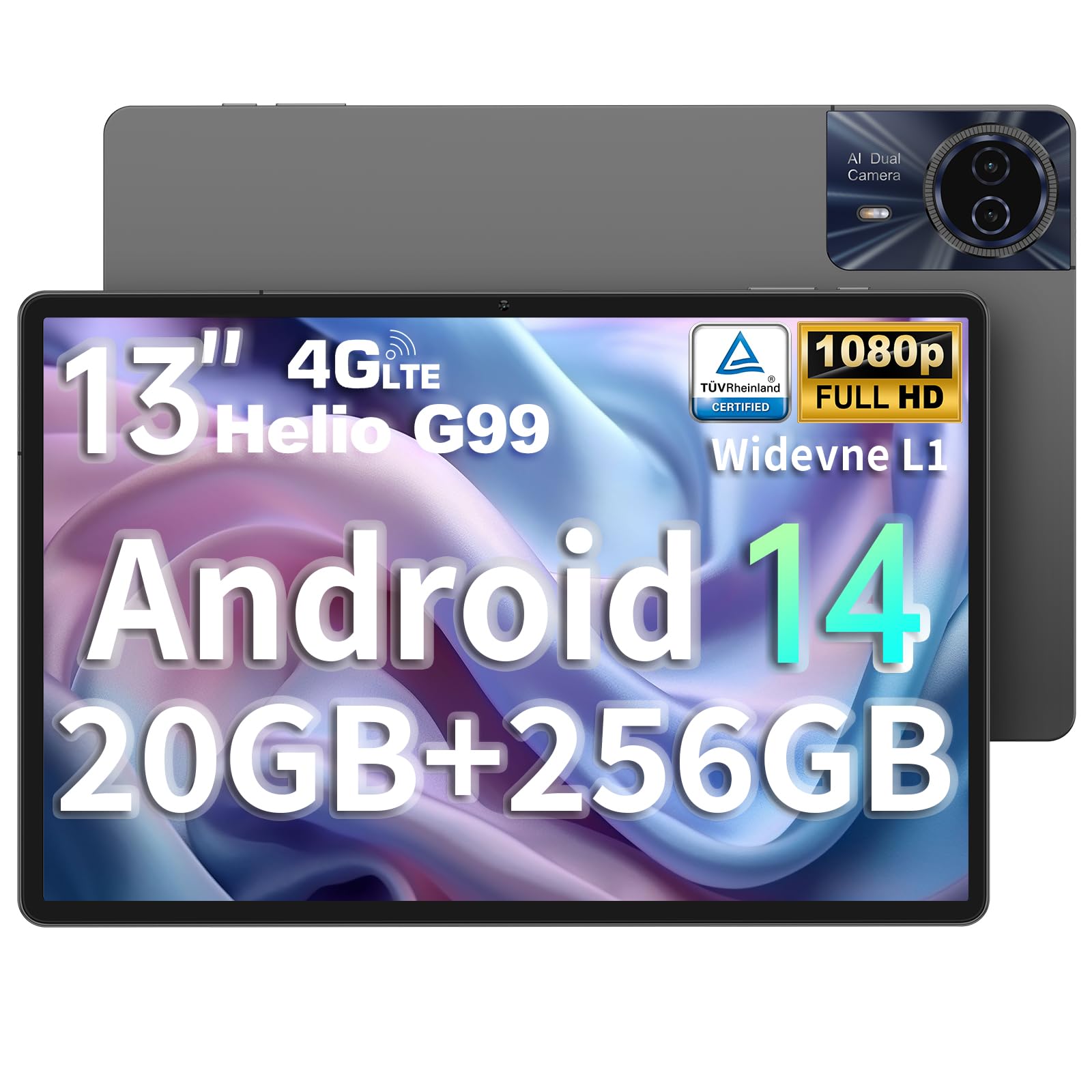 【2024初登場 タブレット 13インチ】TECLAST T65 Max Android 14 タブレット Helio G99 8コアCPU 20GB+256GB 1920*1200 FHD IPS画面 Widevine L1 T・・V認証 4G LTE ア