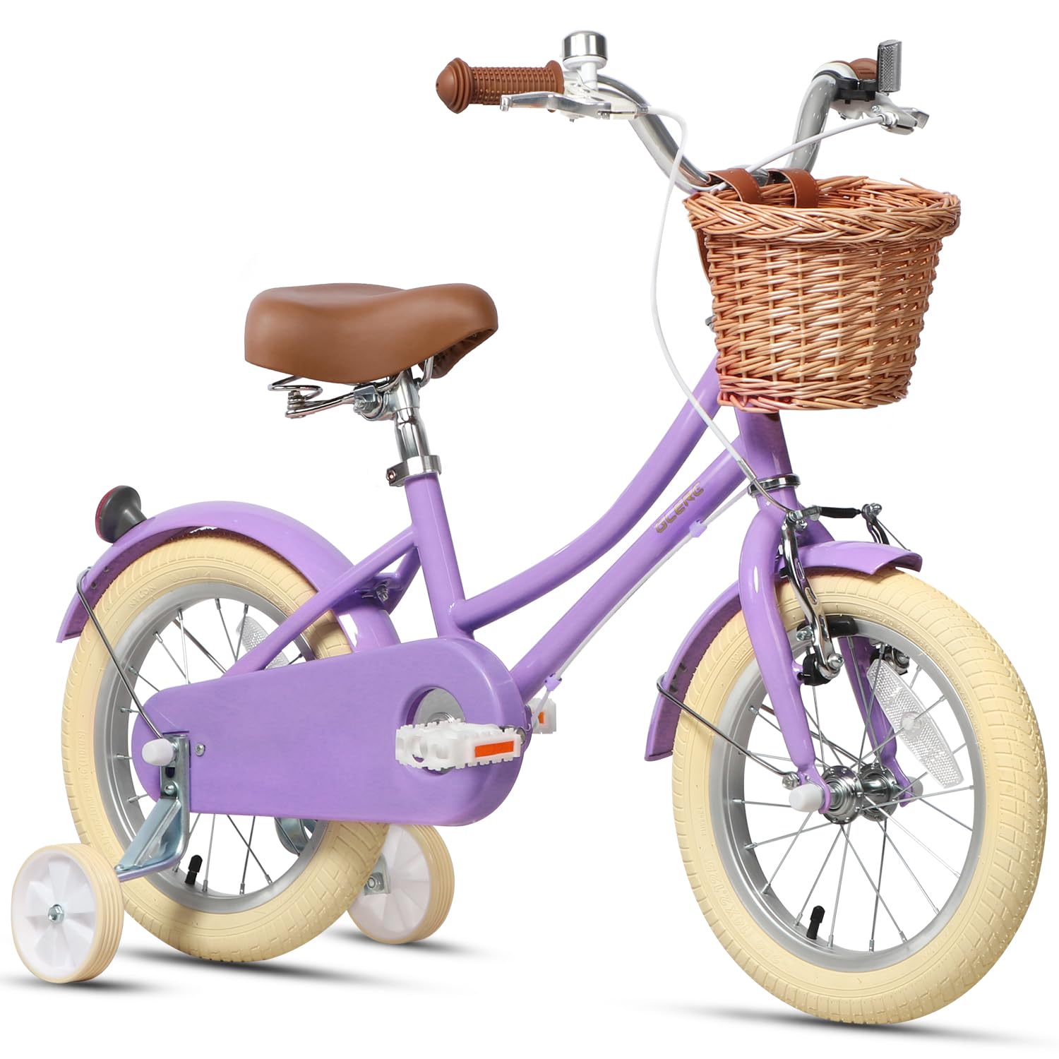 【Glerc(グレーク)】Little Molly 女の子子供用自転車 可愛いレトロキッズバイク 乗り練習 幼児小学生低学年 前輪vブレーキ後輪バンドブレーキ フールカバーチェンケース 前後輪泥除け付き 貼り紙DIY 柔らかいサドル 手編みラタン風藤カゴ付