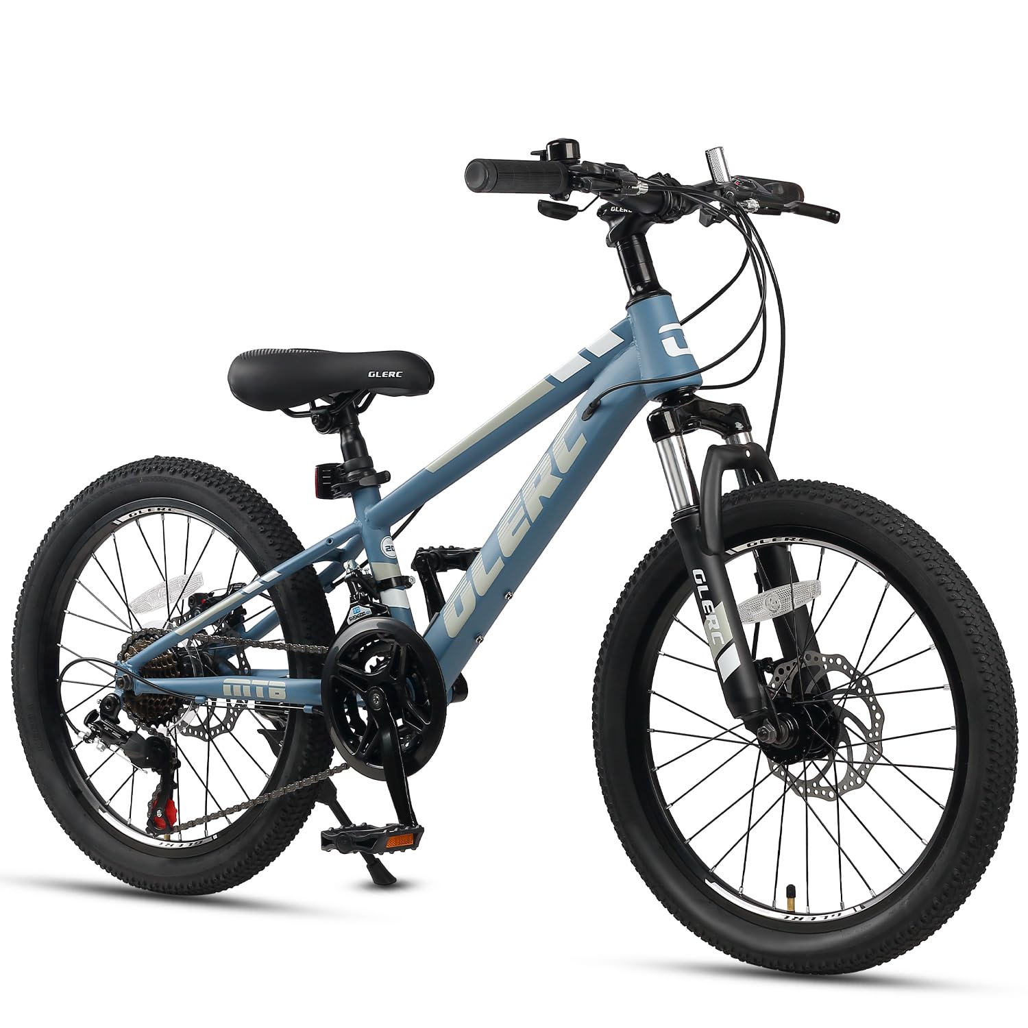 【Glerc】Sky Line子ども用マウンテンバイク 子供自転車MTB オンロードオフロード 男の子女の子小学生中学生 街乗り通学 21段変速 KENDAファットブロックタイヤ(1.95インチ) フロントサスペンション ディスクブレーキ 20インチ 青灰