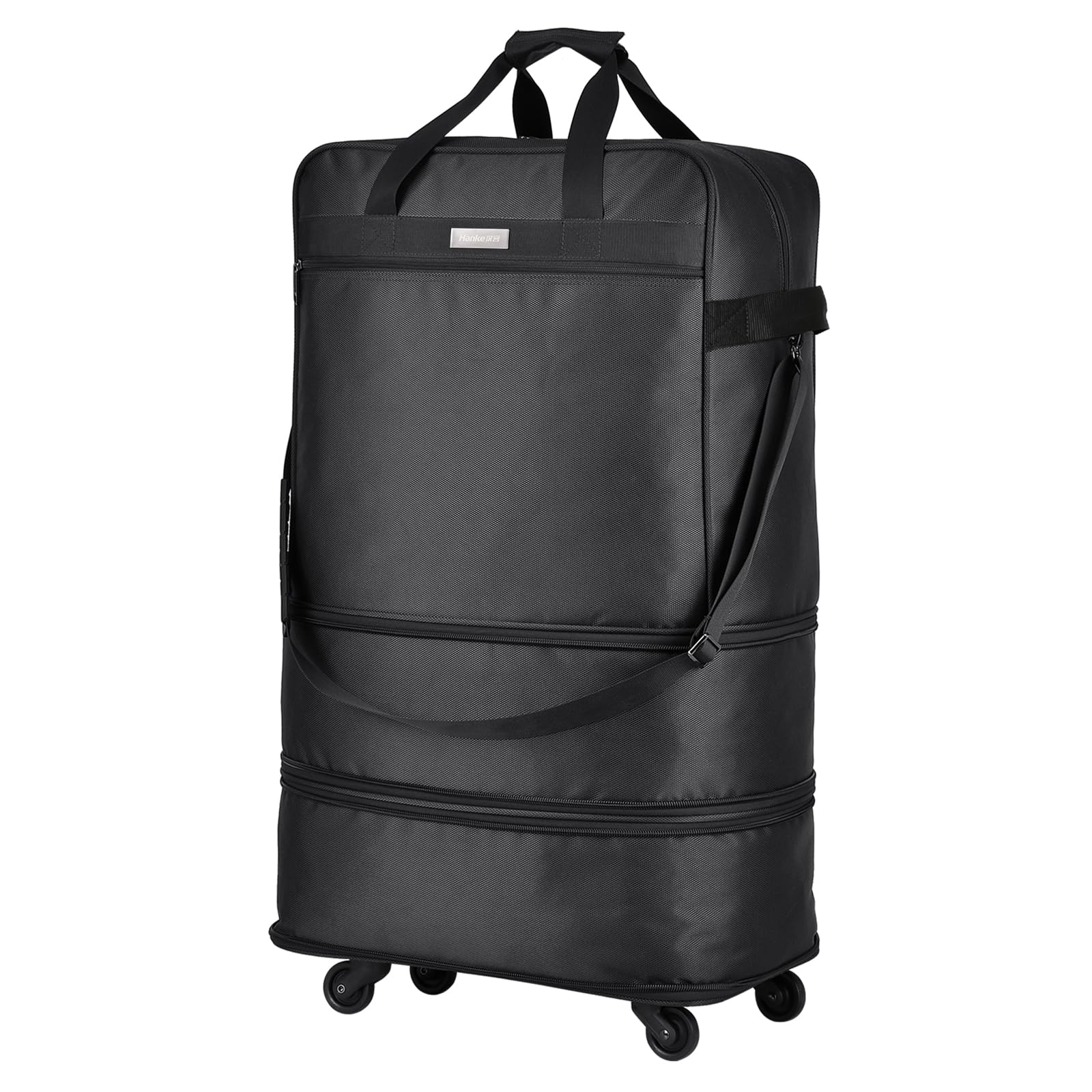 [Hanke] スーツケース 拡張機能付3段階容量調整可能 55L/76L/90Lキャリーケース 大型折りたたみ式キャリーバッグ静音キャスター 撥水性スーツケース Lサイズ大容量多機能ポケット付き 旅行 出張引越し、収納(ブラック)