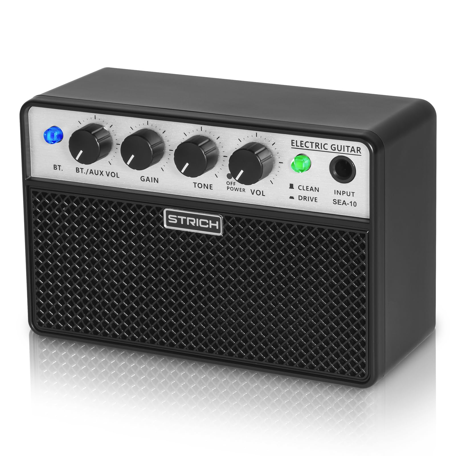 STRICH ギターアンプ 充電式 2 x 5W クリーン/ドライブトーン ミニギターアンプ コンパクト BT機能付き 軽量 自宅練習用 SEA-10