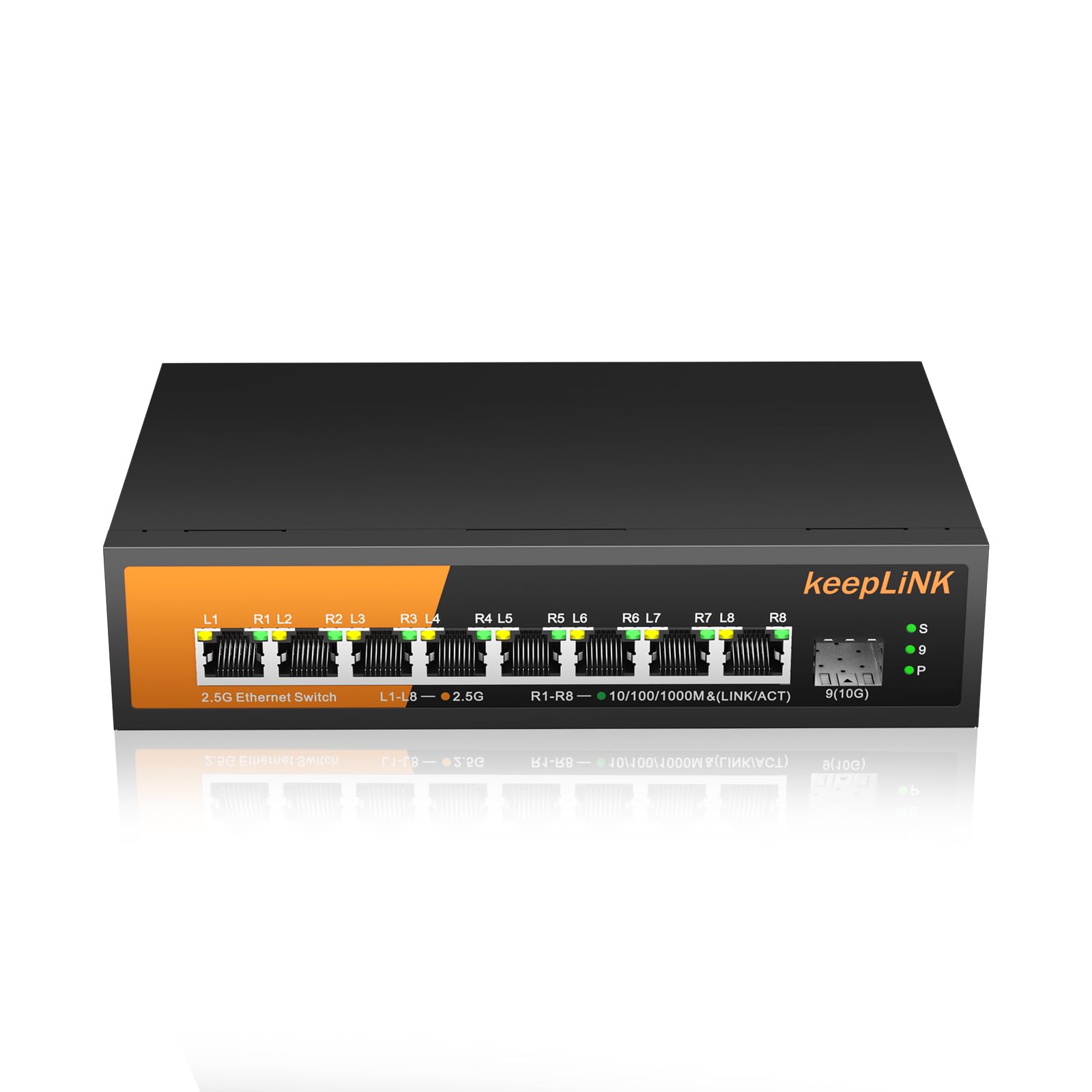 keepLiNK 8ポート2.5Gbps PoEハブ 8 x PoE対応 全体最大135W 1つの10GbE SFP+ポート アンマネージ スイッチングハブ 金属筐体 静音ファンレス