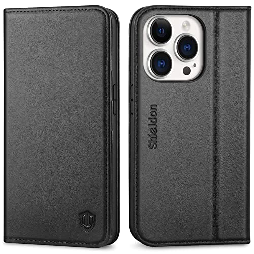 SHIELDON iPhone14 Pro 対応 ケース 手帳型 本革レザー アイホン14プロ 対応 ケース カード収納 衝撃吸収 全面保護 マグネット内蔵 TPU素材 財布型 横置きスタンド機能 [RFIDブロッキング] あいふぉん14プロ 対応 ケース