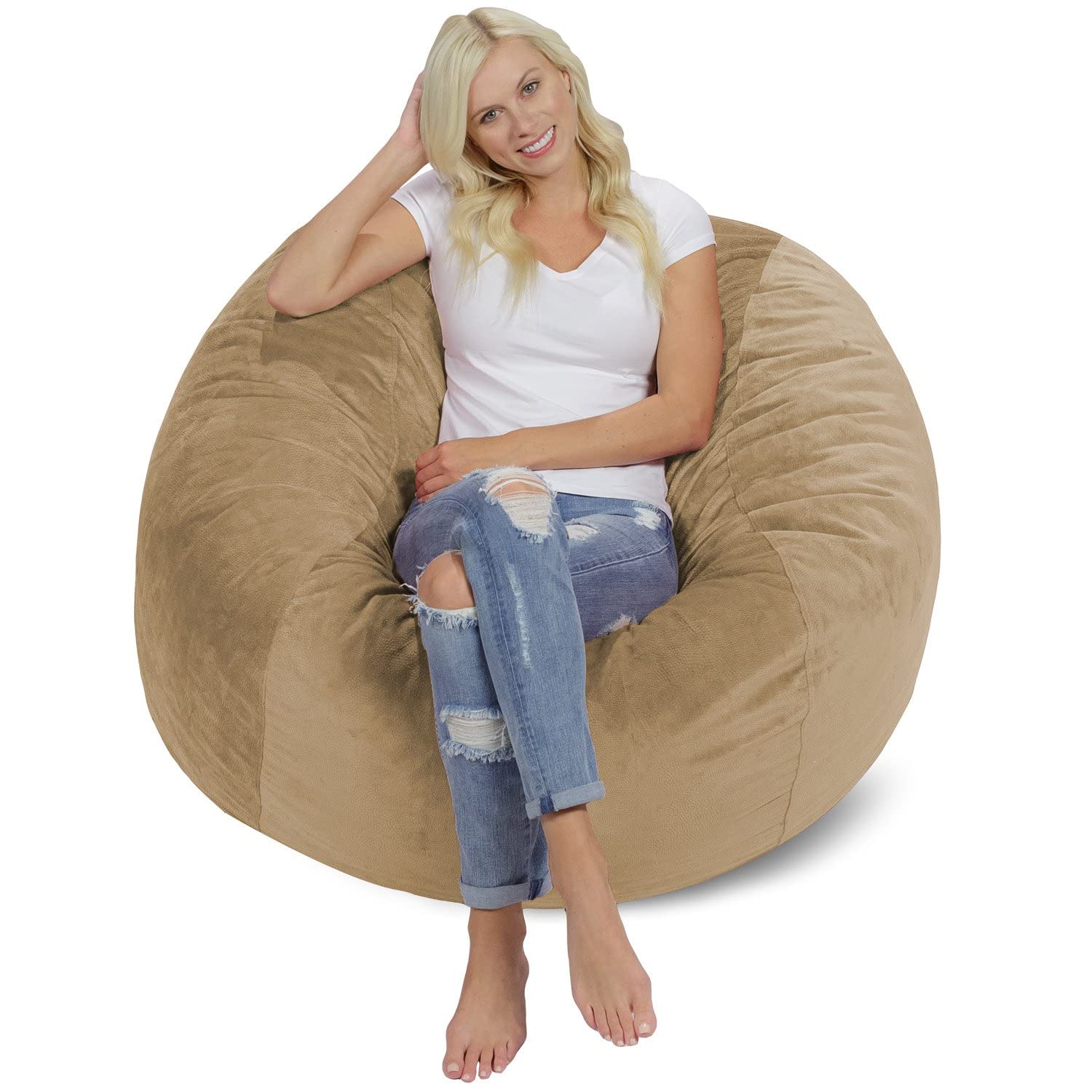 チルサック(Chill Sack) ビーンバッグチェア 大型ソファ 椅子 キャメルベージュ ポリウレタンフォーム ソフトマイクロファイバーカバー付き 122×122×76cm 【日本正規輸入品】
