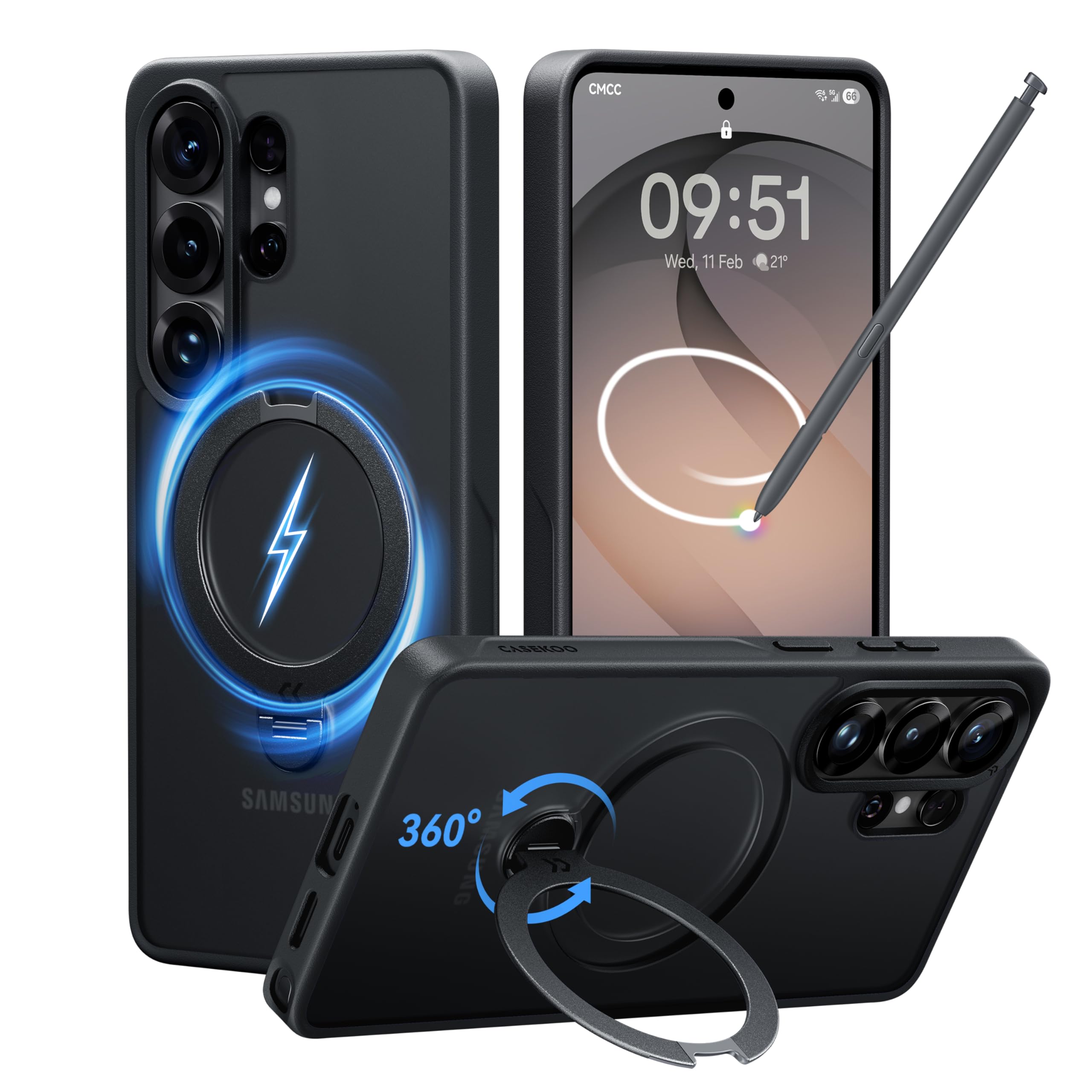 【2026最高傑作&定点360度回転】CASEKOO Samsung Galaxy S26 Ultra 用 ケース 360度回転スタンド MagSafe対応 米軍MIL規格 360°全方向耐衝撃 横縦両立 耐衝撃 滑り止め マット仕上げ 黄変防止 ワイヤレ