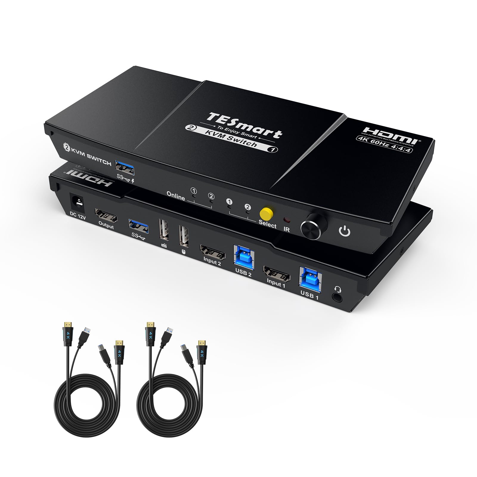 TESmart KVMスイッチ HDMI切替器 2入力1出力 パソコン2台モニター1台切り替え USB3.0 4K@60Hz EDID機能 ホットキー切り替え対応 HDCP2.2 HDR10/Dolby対応 リモコン、入力ケーブル付き|SelectSHOP 岐阜 店