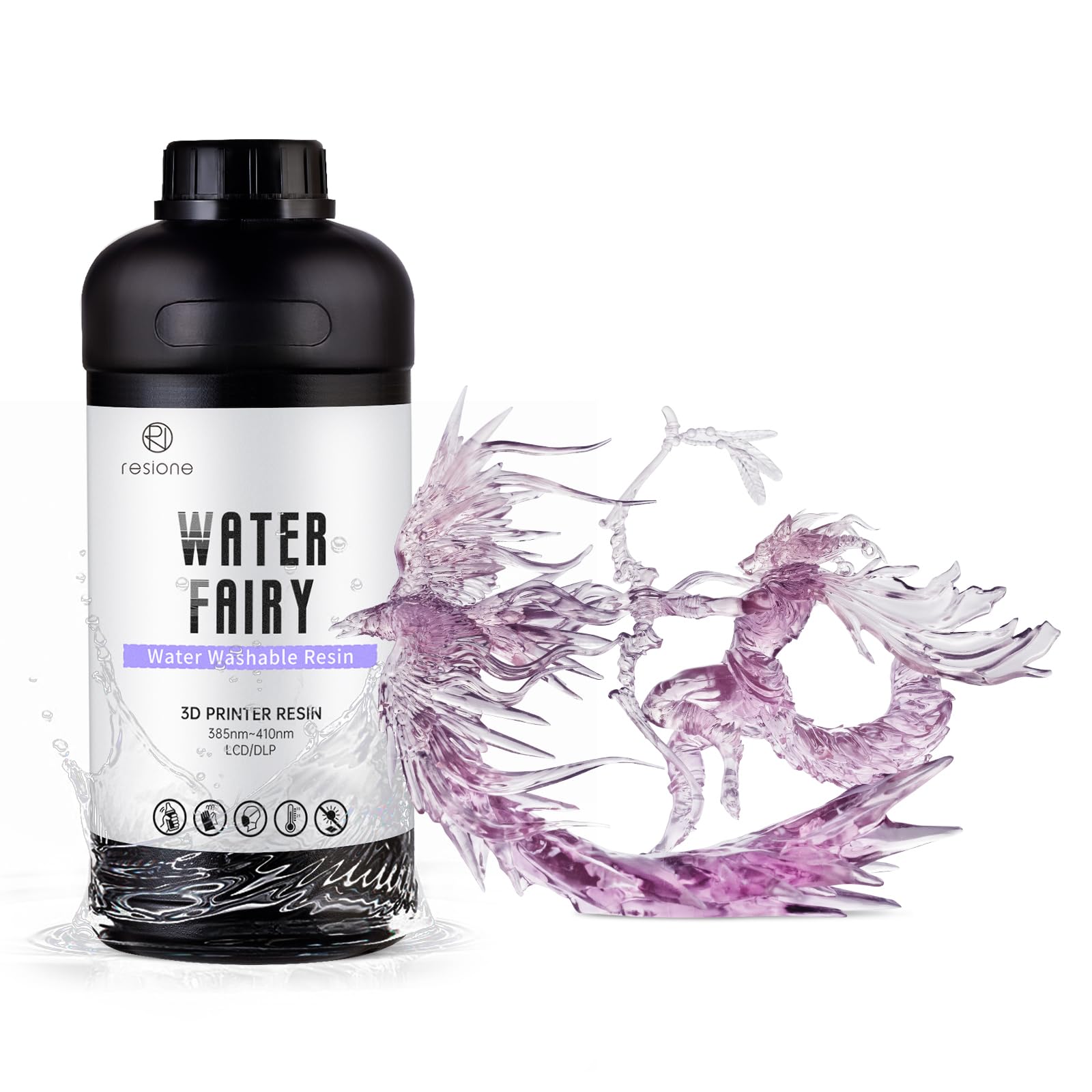 RESIONE 水洗いレジンWater Fairy高精度で割れず、流動性が高く、高速印刷が可能な光硬化可能な405nm DLP LCD MSLA 3Dプリンター光造形用のUVレジン (クリスタルバイオレット)